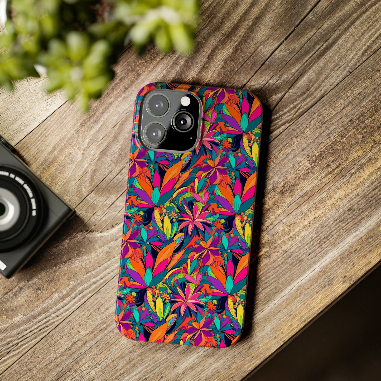 Tropical Neon Flowers Iphone 15-12 Slim Phone Case