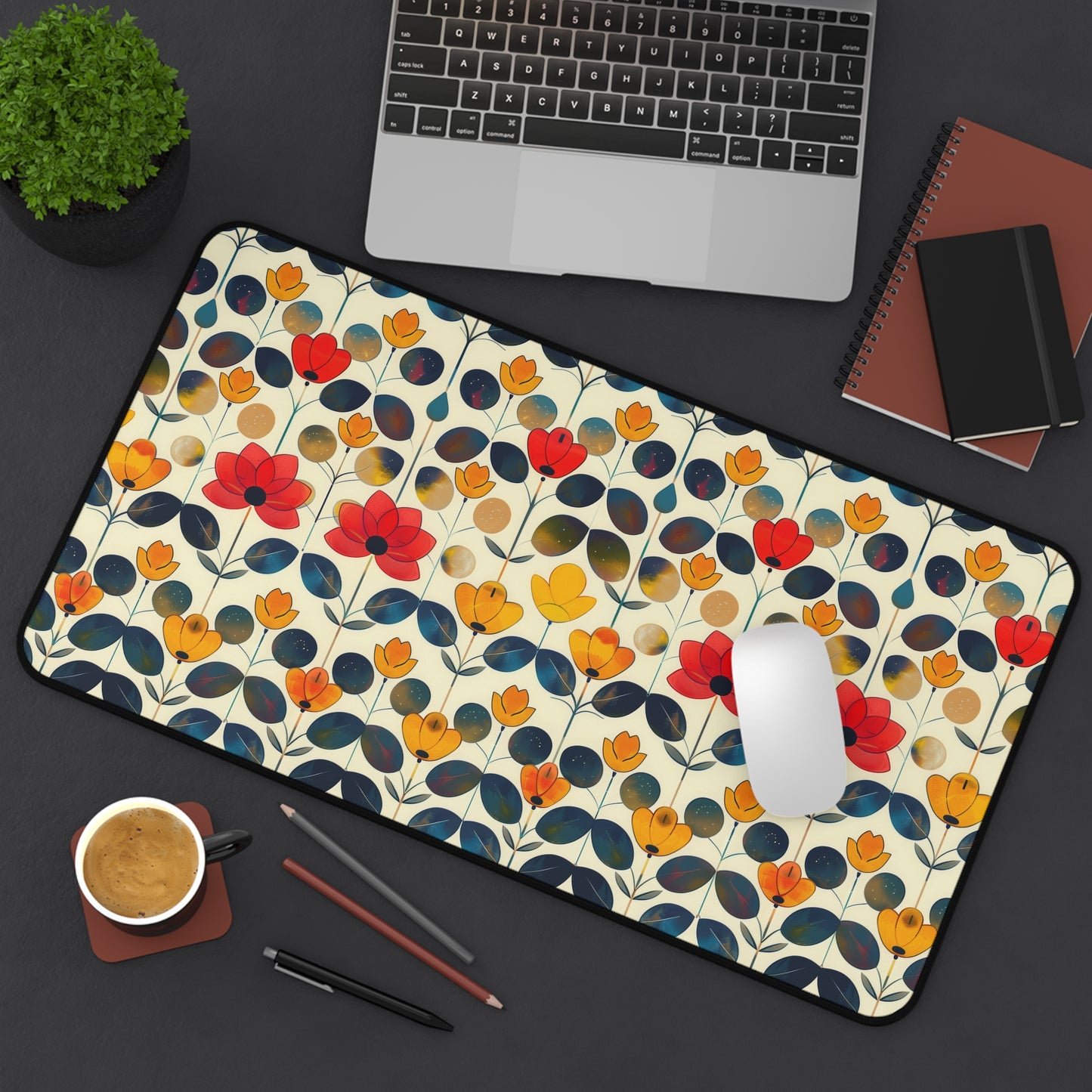 Whimsical Yellow, Red, and Blue Flower Design Gaming Mouse Pad  Desk Mat  - 3 Sizes