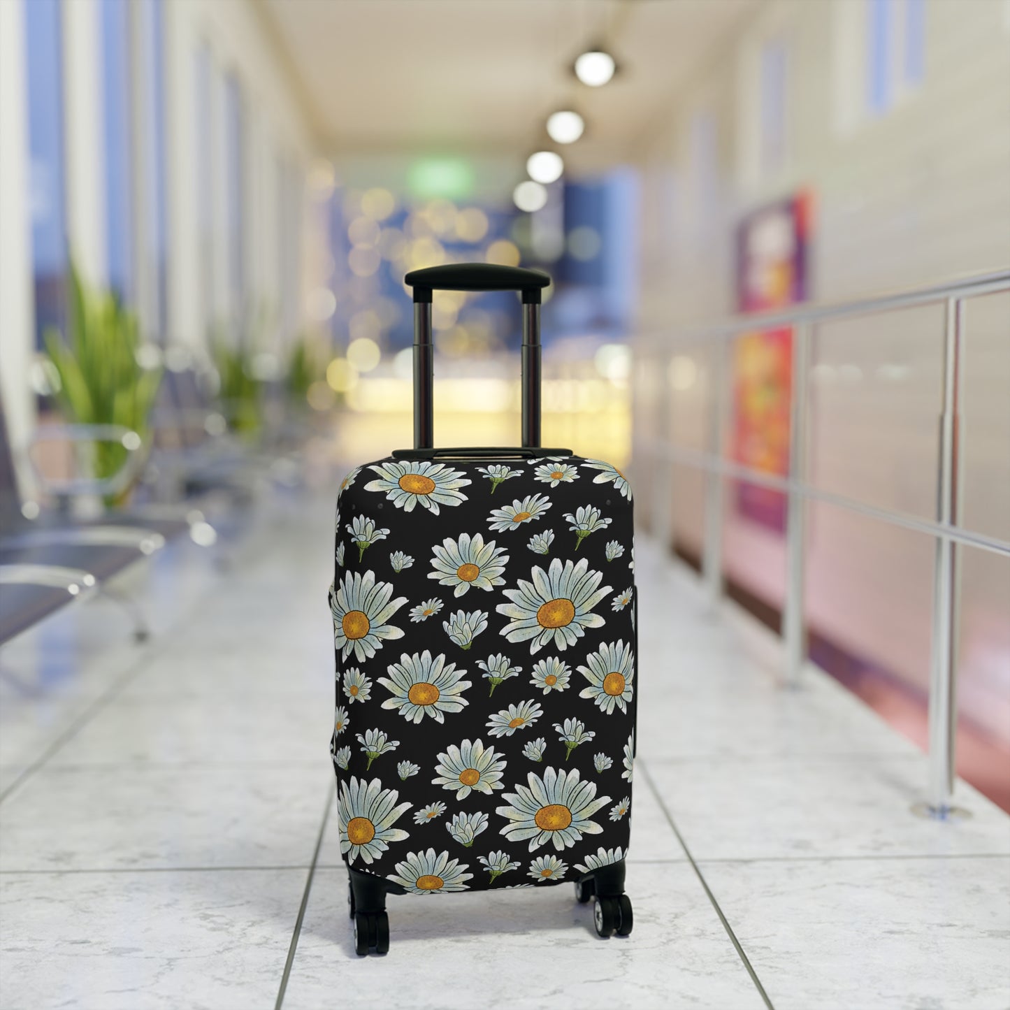 Large Watercolor Summer Daisies Blooming Against a Bold Black Background  - Luggage Protector and Cover 3 Sizes