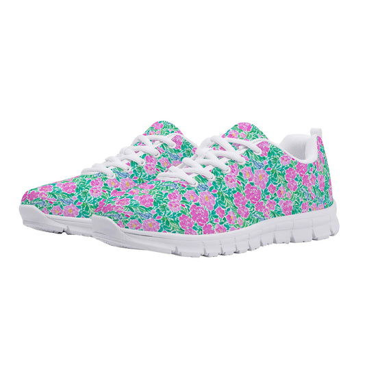 Springtime Whispers: Tiny Birds and Pink Blooms, Subtle Blue Accents, and Lush Green Leaves Womens EVA Mesh Running Shoes US5-US12