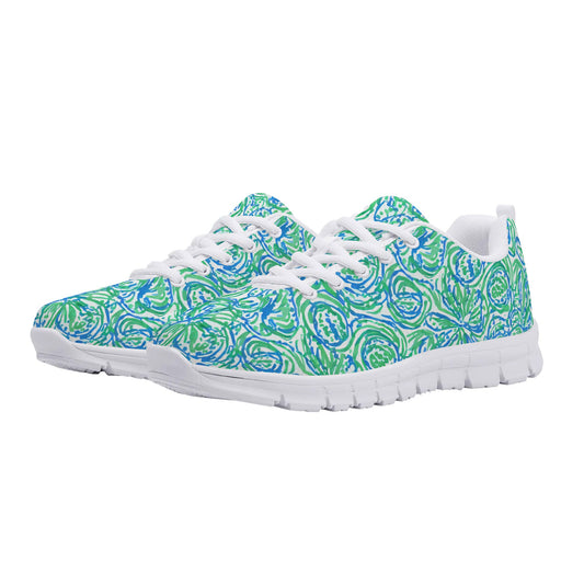 Emerald Tide: Swirling Green and Blue Flowers Womens EVA Mesh Running Shoes US5-US12