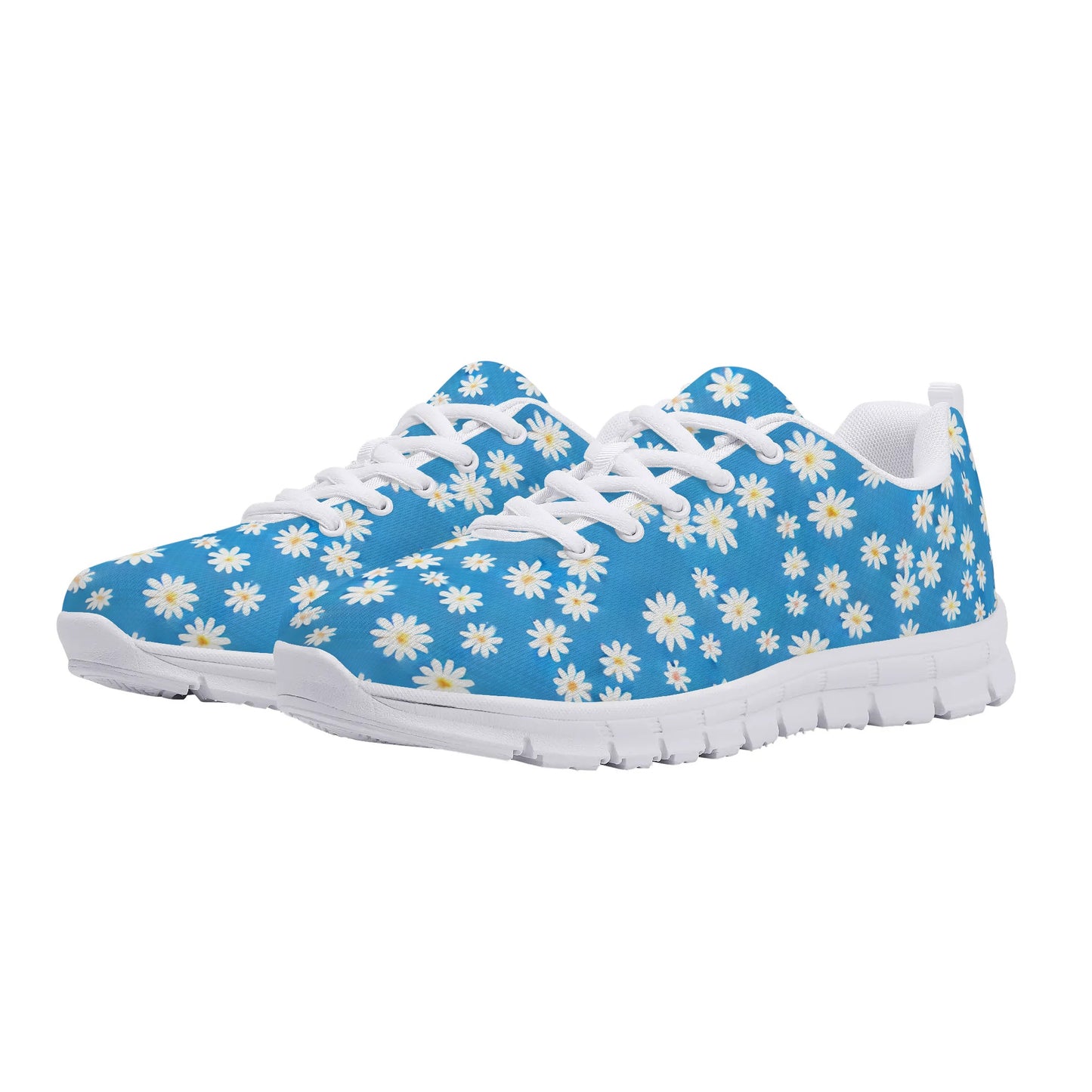 Skys Whisper: Tiny White Daisies on a Serene Blue Canvas Womens EVA Mesh Running Shoes US5-US12