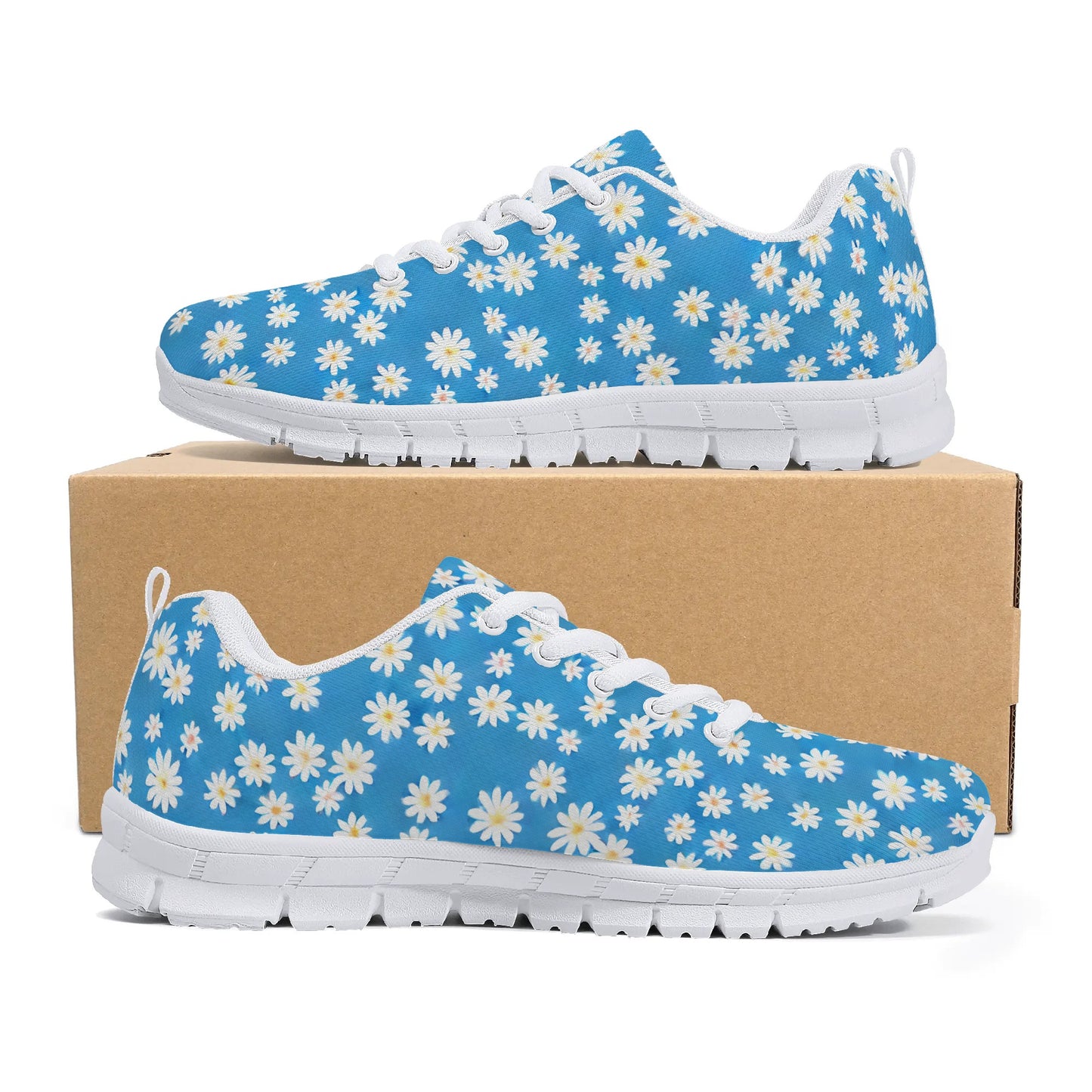 Skys Whisper: Tiny White Daisies on a Serene Blue Canvas Womens EVA Mesh Running Shoes US5-US12