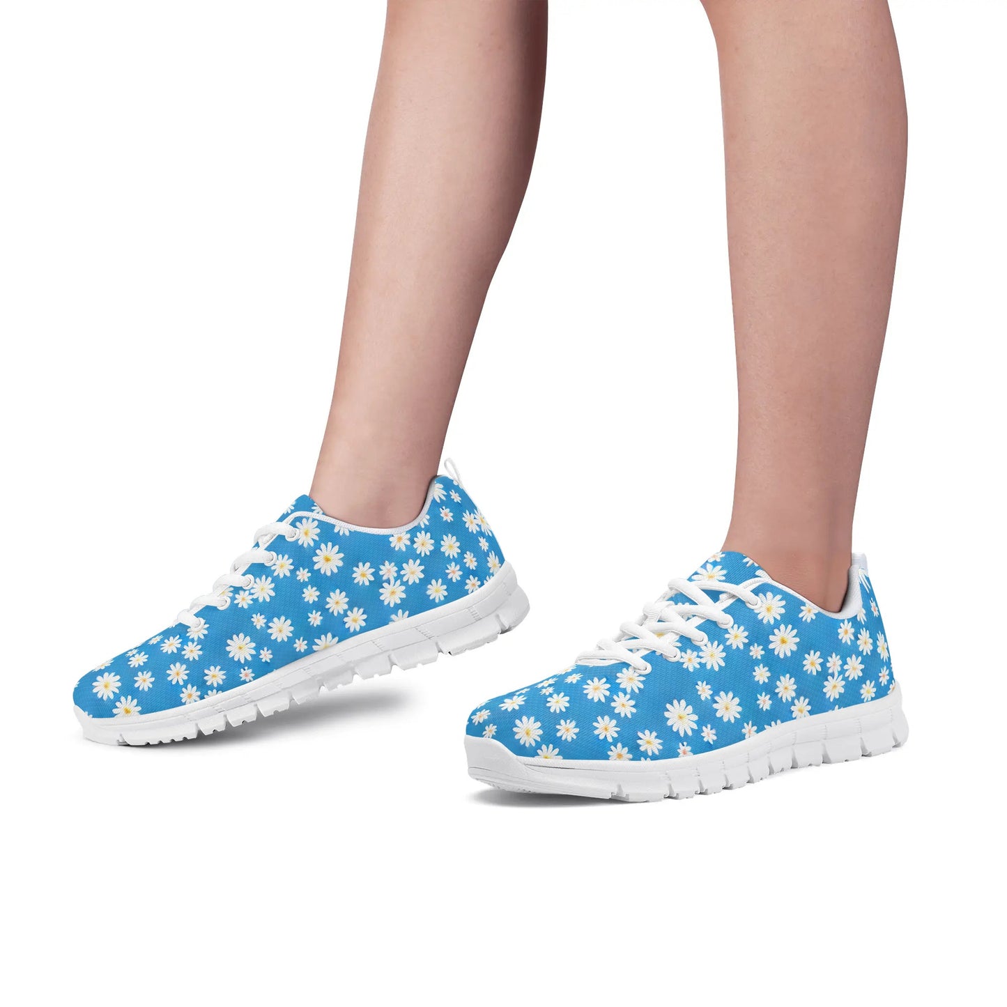 Skys Whisper: Tiny White Daisies on a Serene Blue Canvas Womens EVA Mesh Running Shoes US5-US12