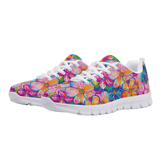 Chromatic Blossoms: Large Watercolor Flowers in Mixed Pinks, Blues, and Oranges Womens EVA Mesh Running Shoes US5-US12