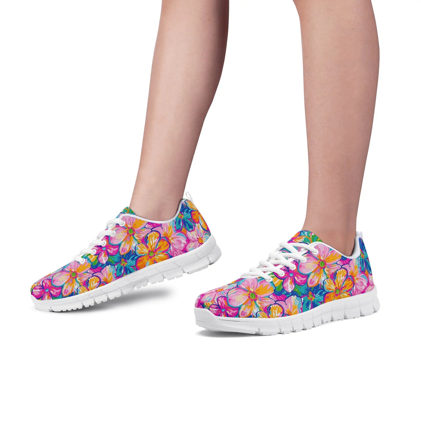 Chromatic Blossoms: Large Watercolor Flowers in Mixed Pinks, Blues, and Oranges Womens EVA Mesh Running Shoes US5-US12