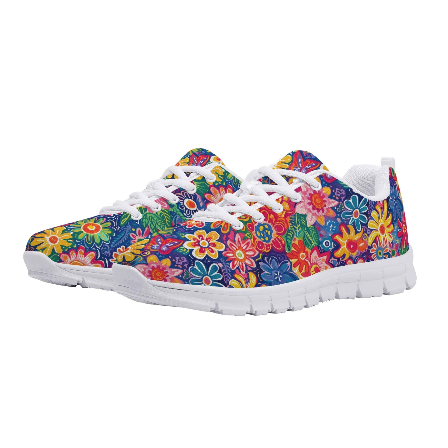 Fluttering Kaleidoscope: Vibrant Multicolor Flowers and Butterflies in Flight Womens EVA Mesh Running Shoes US5-US12