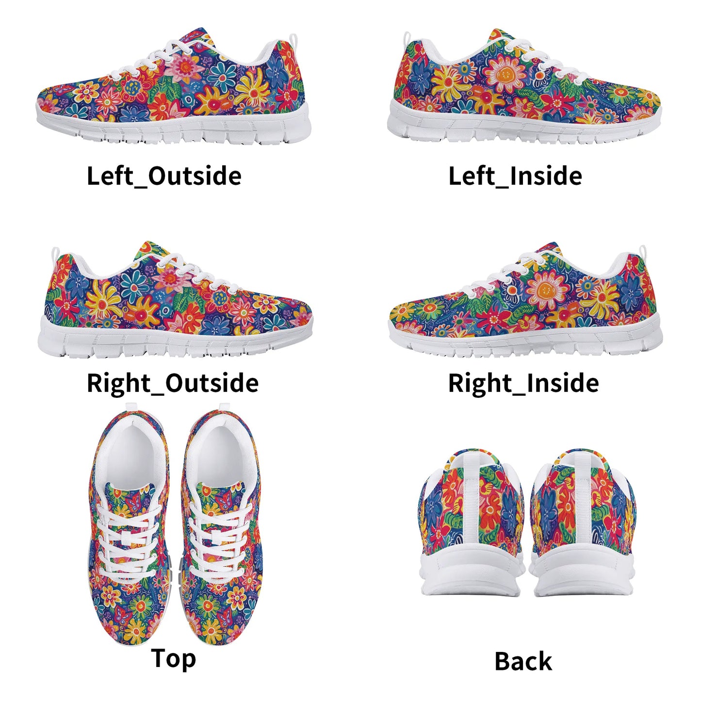 Fluttering Kaleidoscope: Vibrant Multicolor Flowers and Butterflies in Flight Womens EVA Mesh Running Shoes US5-US12