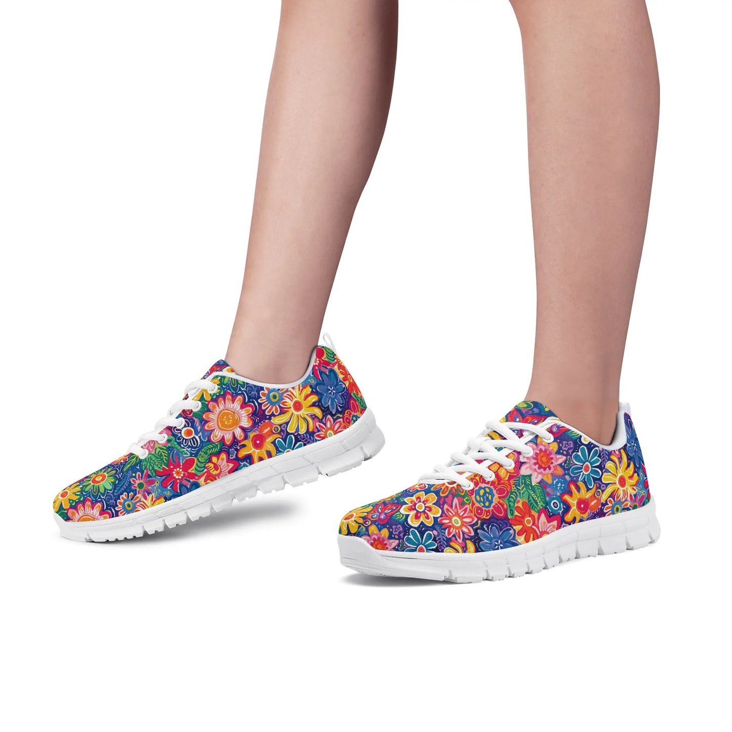 Fluttering Kaleidoscope: Vibrant Multicolor Flowers and Butterflies in Flight Womens EVA Mesh Running Shoes US5-US12