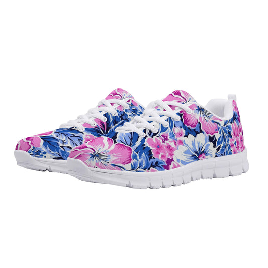 Bright Blooms: Pink and Blue Watercolor Hibiscus in Vivid Splendor Womens EVA Mesh Running Shoes US5-US12