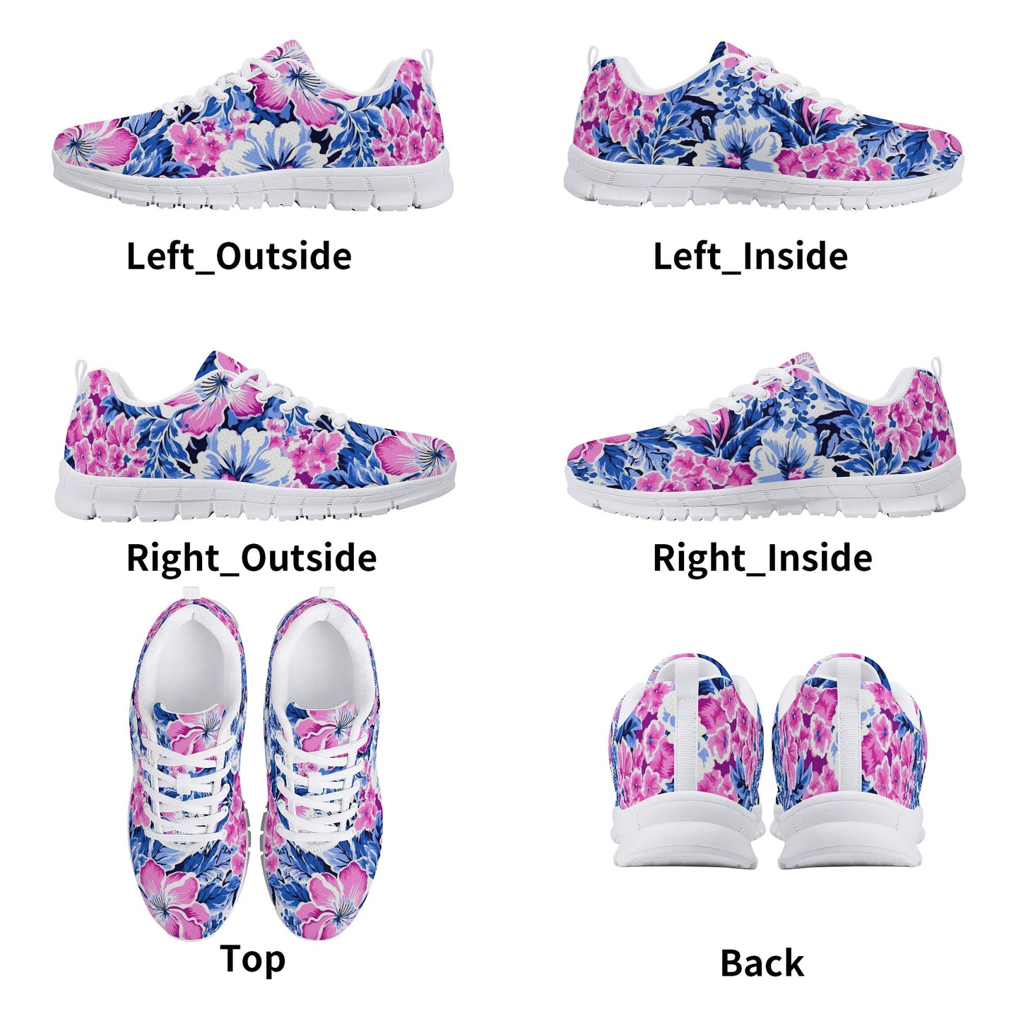 Bright Blooms: Pink and Blue Watercolor Hibiscus in Vivid Splendor Womens EVA Mesh Running Shoes US5-US12