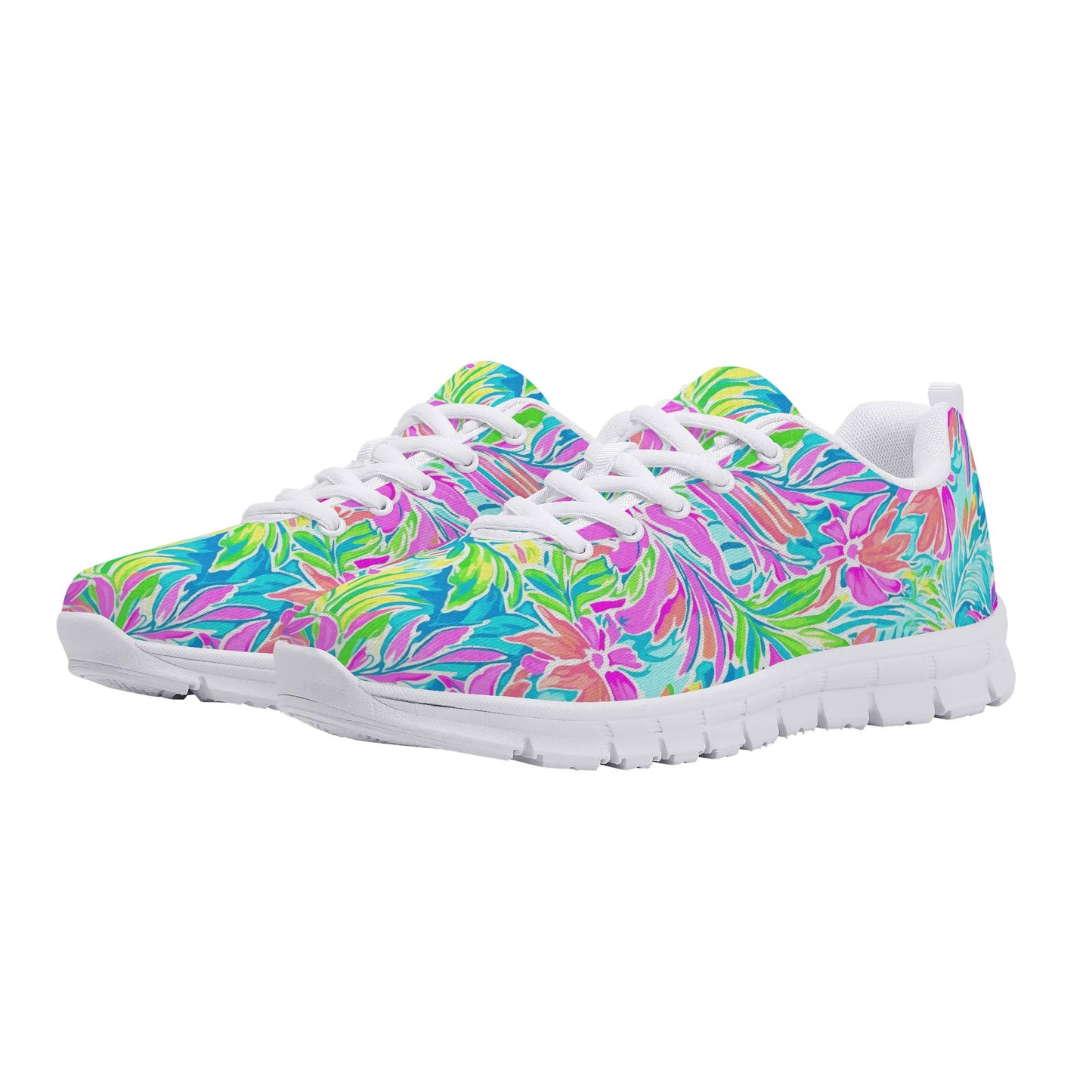 Neon Tropics: Vibrant Rainbow Flowers and Palm Leaves in Electric Splendor Womens EVA Mesh Running Shoes US5-US12