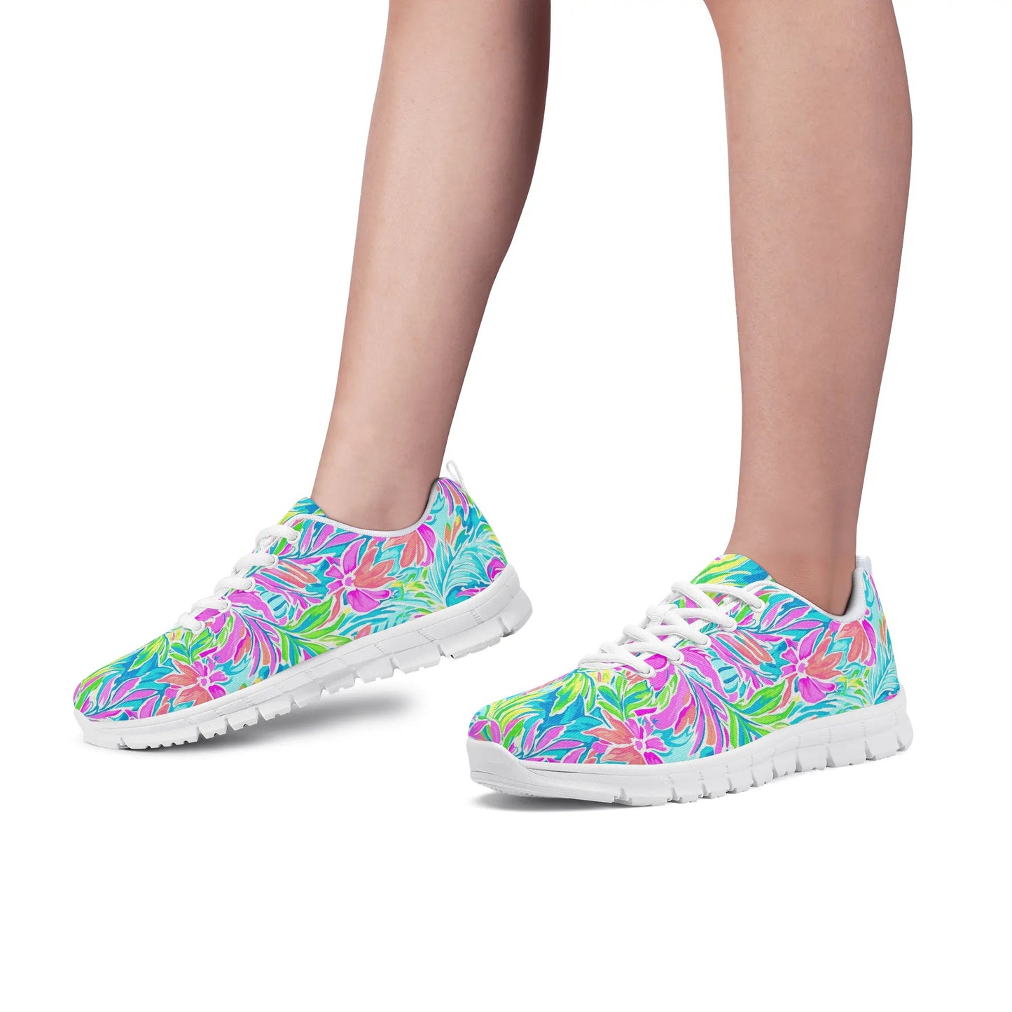 Neon Tropics: Vibrant Rainbow Flowers and Palm Leaves in Electric Splendor Womens EVA Mesh Running Shoes US5-US12