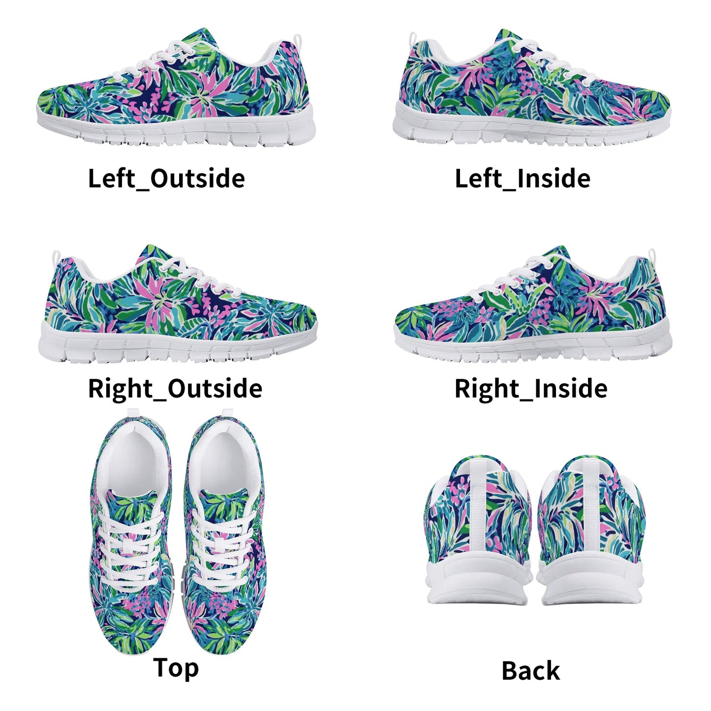 Seaside Blossoms: Coastal Spring Flowers in Pink, Green, and Navy Watercolors Womens EVA Mesh Running Shoes US5-US12