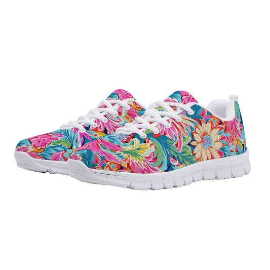 Coastal Summer Blooms: Bright Floral Watercolors in Coastal Hues Womens EVA Mesh Running Shoes US5-US12