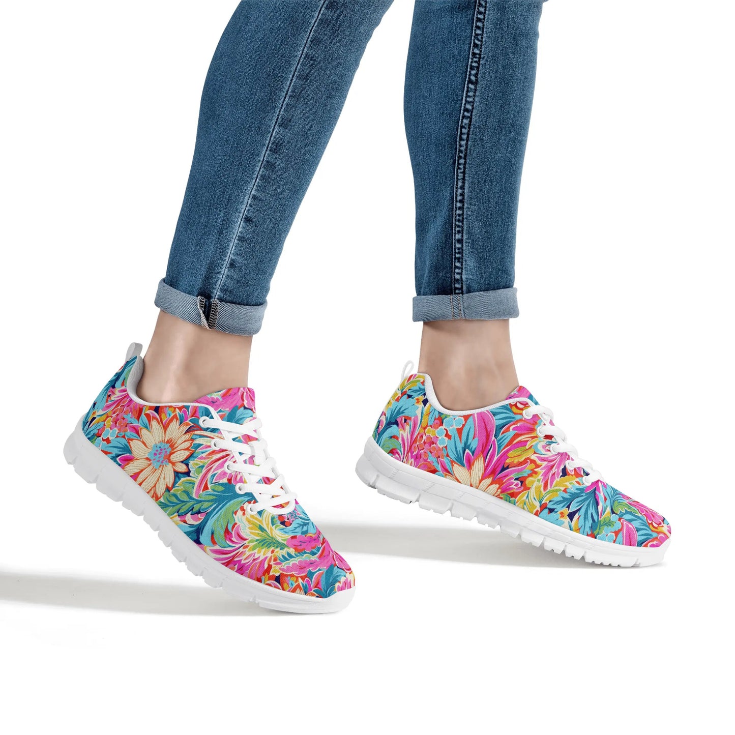 Coastal Summer Blooms: Bright Floral Watercolors in Coastal Hues Womens EVA Mesh Running Shoes US5-US12