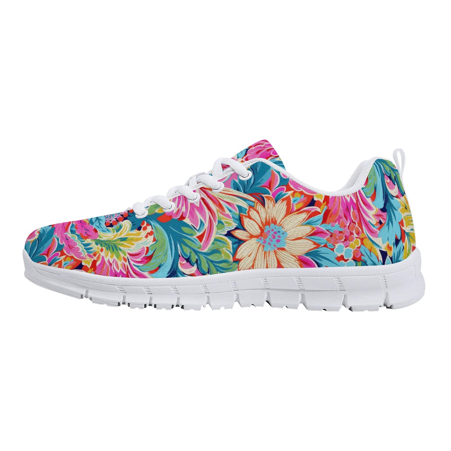 Coastal Summer Blooms: Bright Floral Watercolors in Coastal Hues Womens EVA Mesh Running Shoes US5-US12