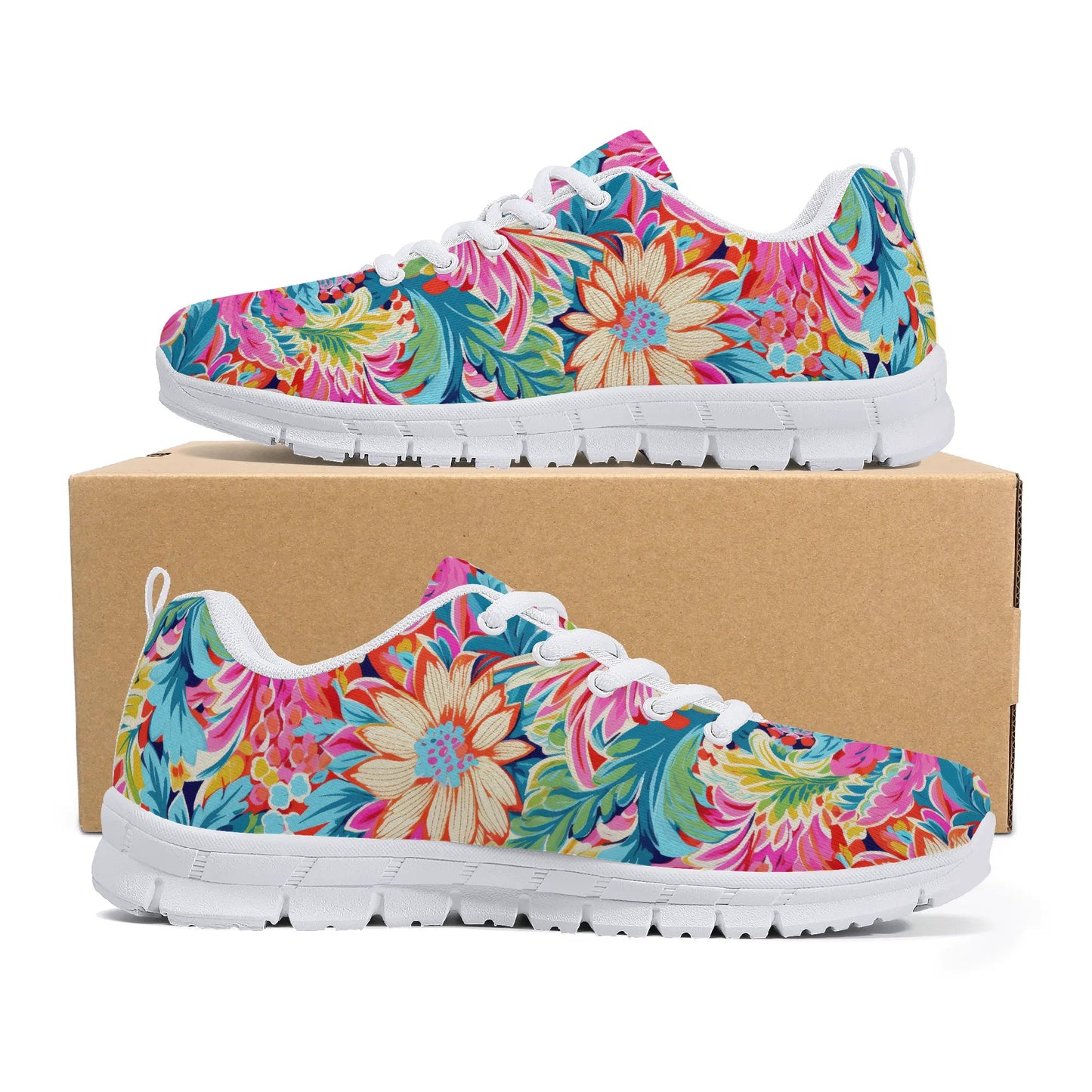 Coastal Summer Blooms: Bright Floral Watercolors in Coastal Hues Womens EVA Mesh Running Shoes US5-US12