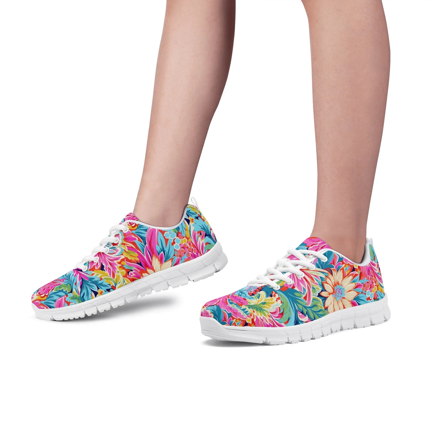 Coastal Summer Blooms: Bright Floral Watercolors in Coastal Hues Womens EVA Mesh Running Shoes US5-US12