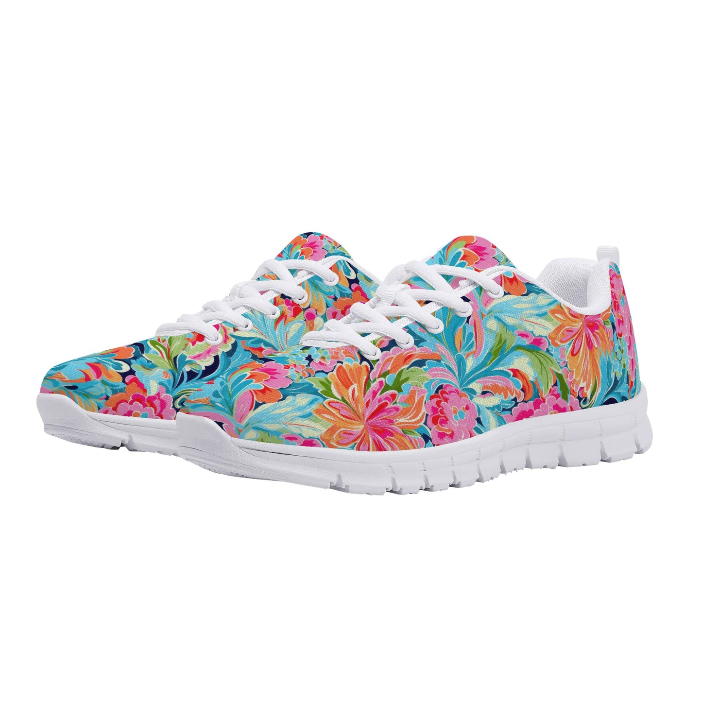 Tropical Radiance: Bursting Summer Blooms in Teal, Orange, and Pink Womens EVA Mesh Running Shoes US5-US12