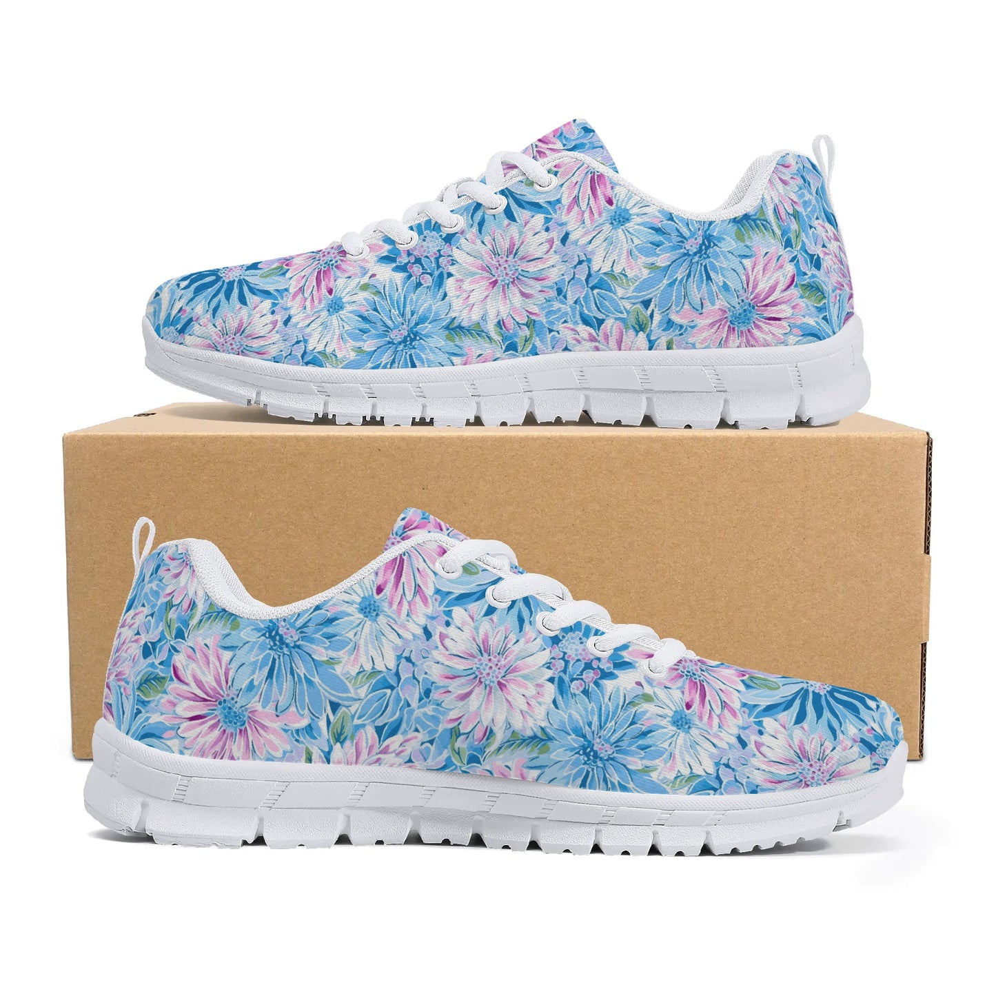 Pastel Blossom Symphony: Spring Flowers in Soft Pink and Blue Hues Womens EVA Mesh Running Shoes US5-US12