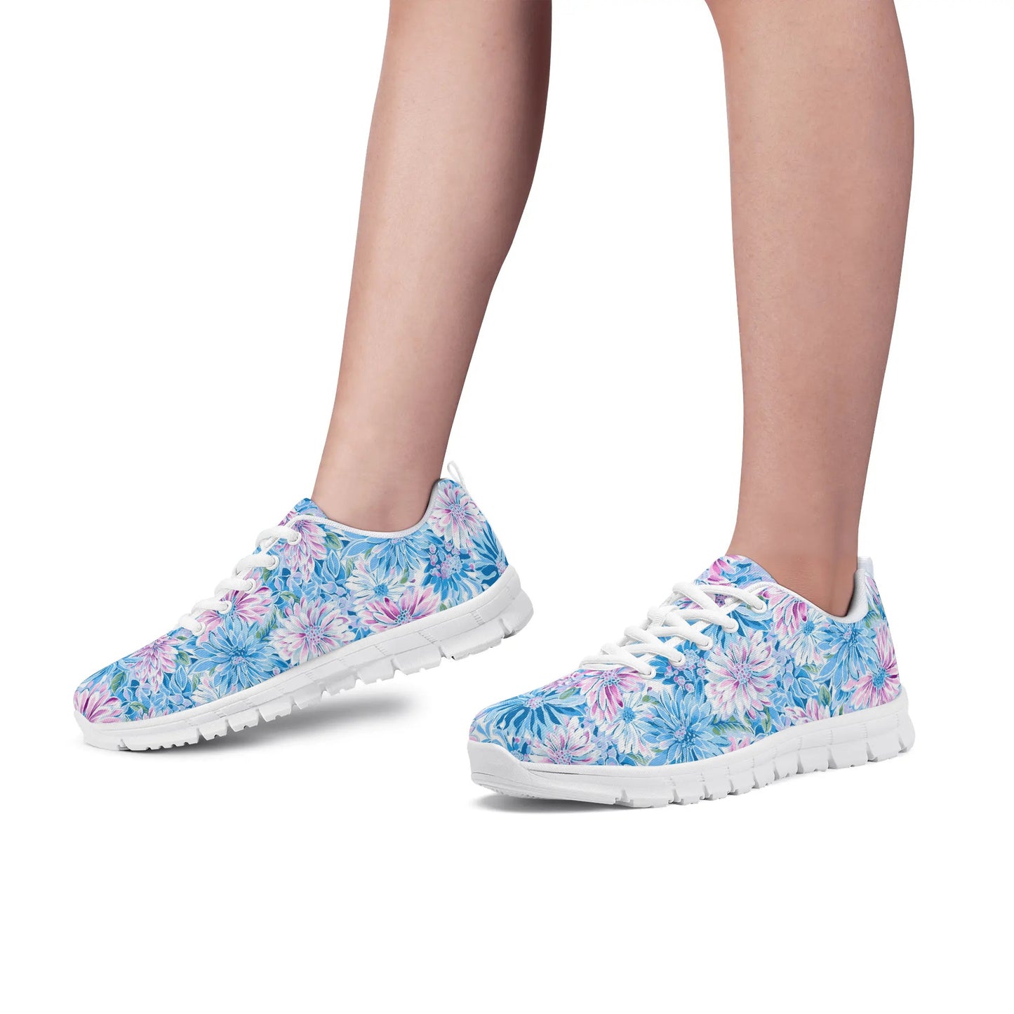 Pastel Blossom Symphony: Spring Flowers in Soft Pink and Blue Hues Womens EVA Mesh Running Shoes US5-US12