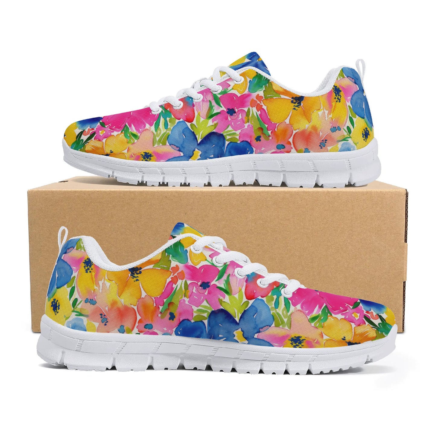 Springtime Kaleidoscope: Multi-color Watercolor Blossoms in Bloom Womens EVA Mesh Running Shoes US5-US12