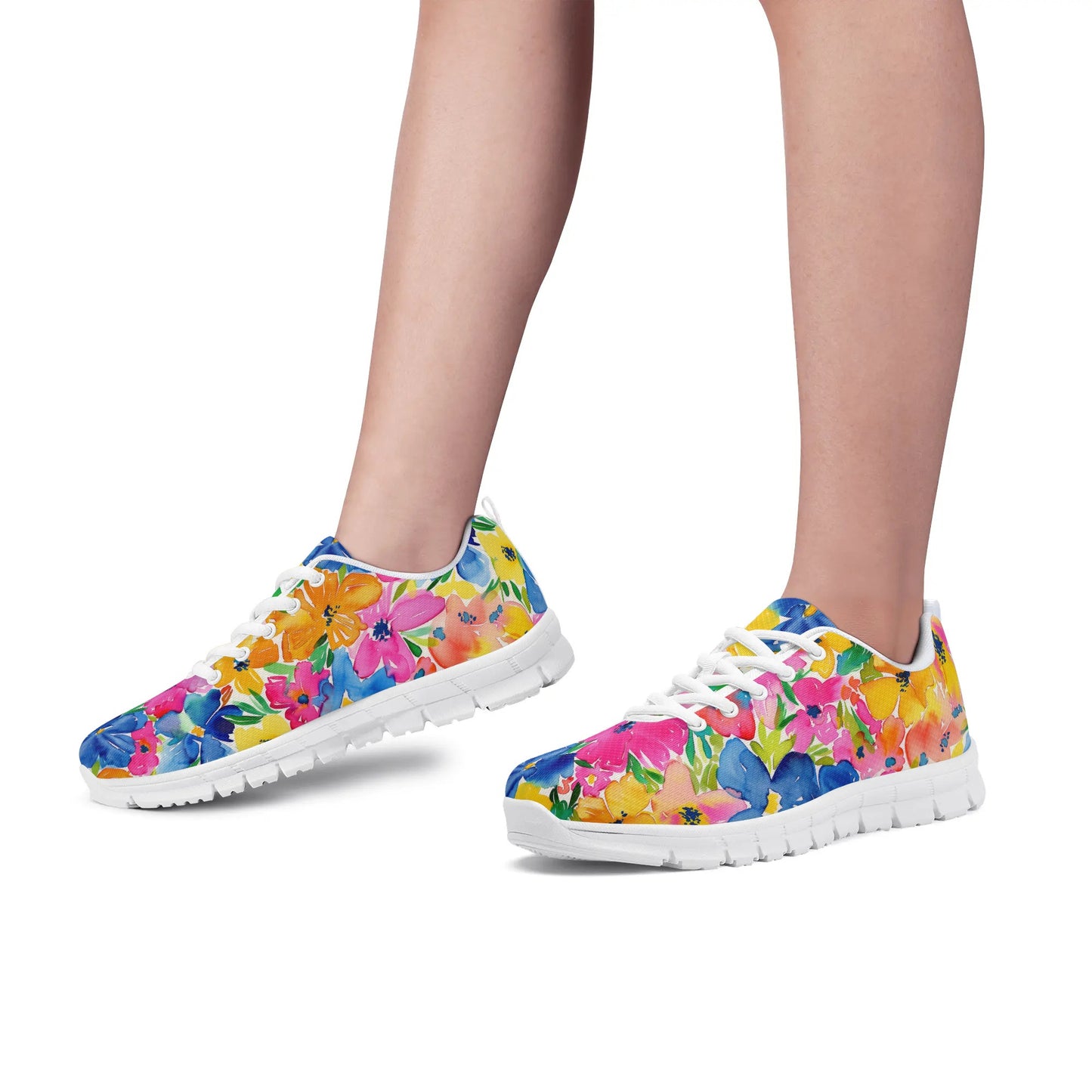 Springtime Kaleidoscope: Multi-color Watercolor Blossoms in Bloom Womens EVA Mesh Running Shoes US5-US12