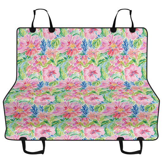 Pastel Oasis: Watercolor Hibiscus Flowers and Palms in Soft Hues  - Car Pet Seat Cover