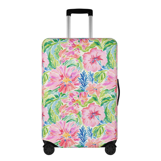 Pastel Oasis: Watercolor Hibiscus Flowers and Palms in Soft Hues Luggage Protector and Cover 4 Sizes