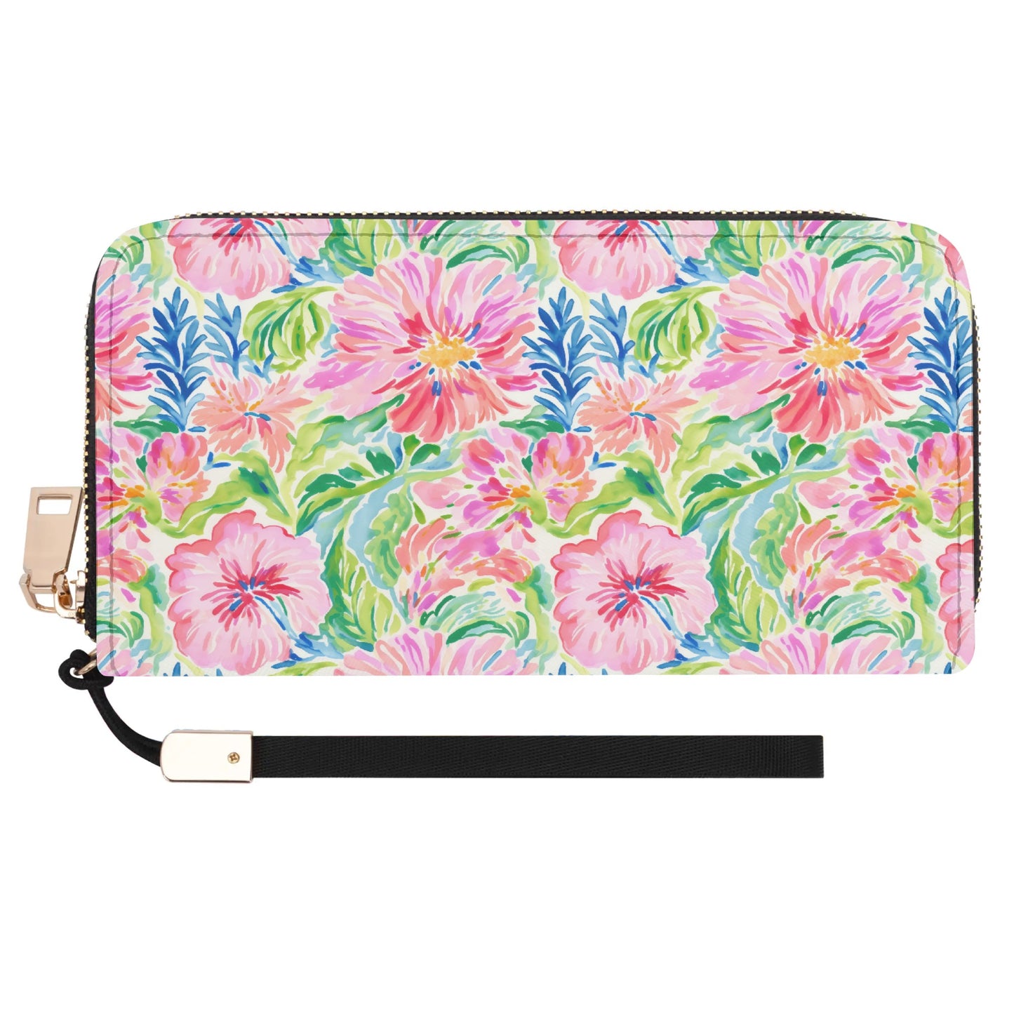 Pastel Oasis: Watercolor Hibiscus Flowers and Palms in Soft Hues - Wristlet Wallet Leather (PU)