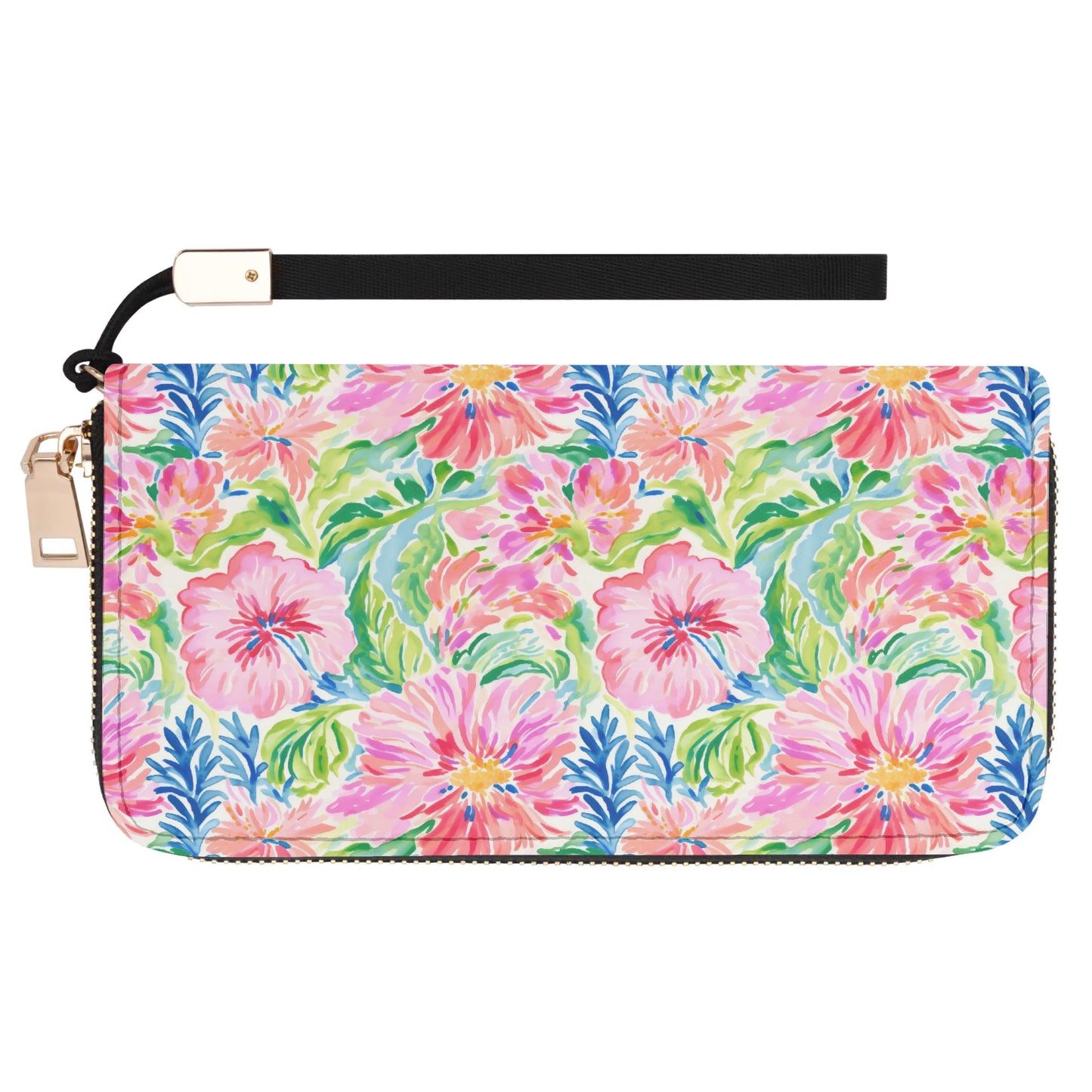 Pastel Oasis: Watercolor Hibiscus Flowers and Palms in Soft Hues - Wristlet Wallet Leather (PU)