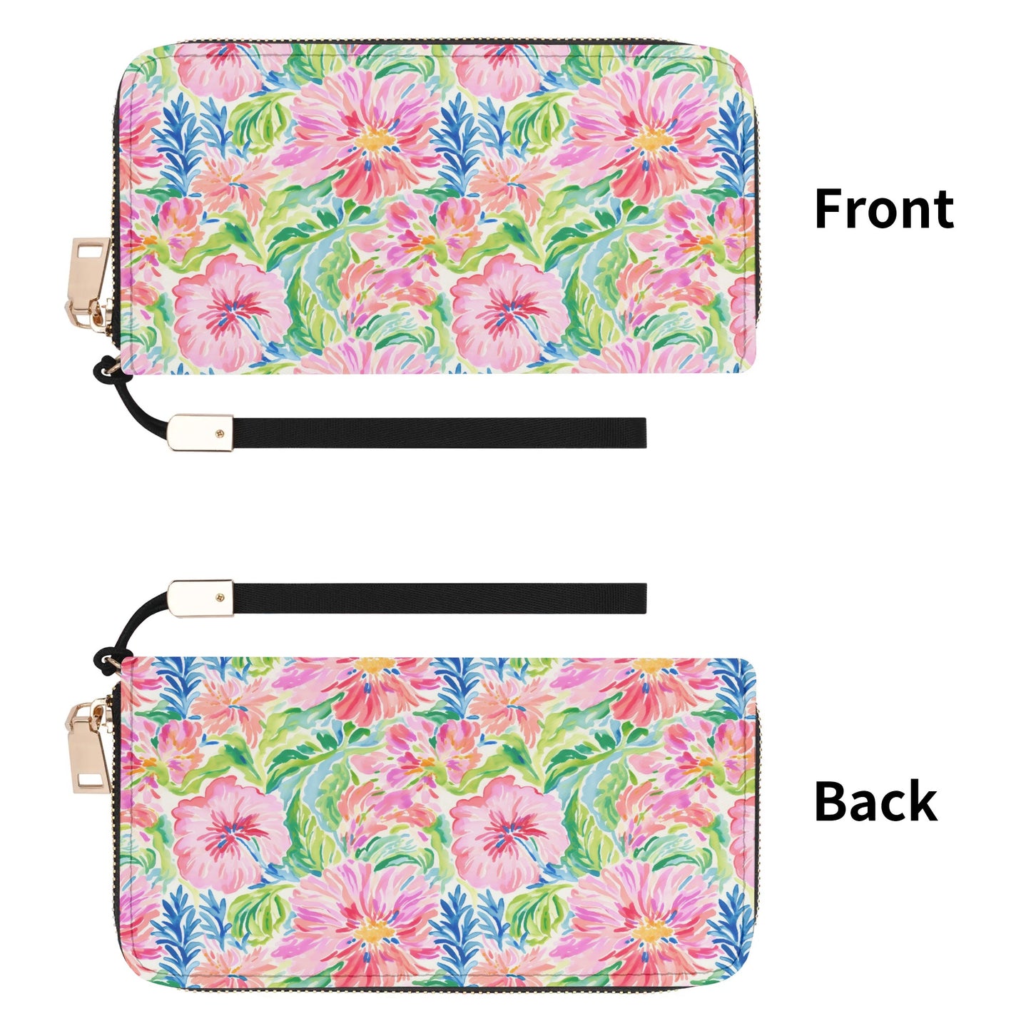 Pastel Oasis: Watercolor Hibiscus Flowers and Palms in Soft Hues - Wristlet Wallet Leather (PU)