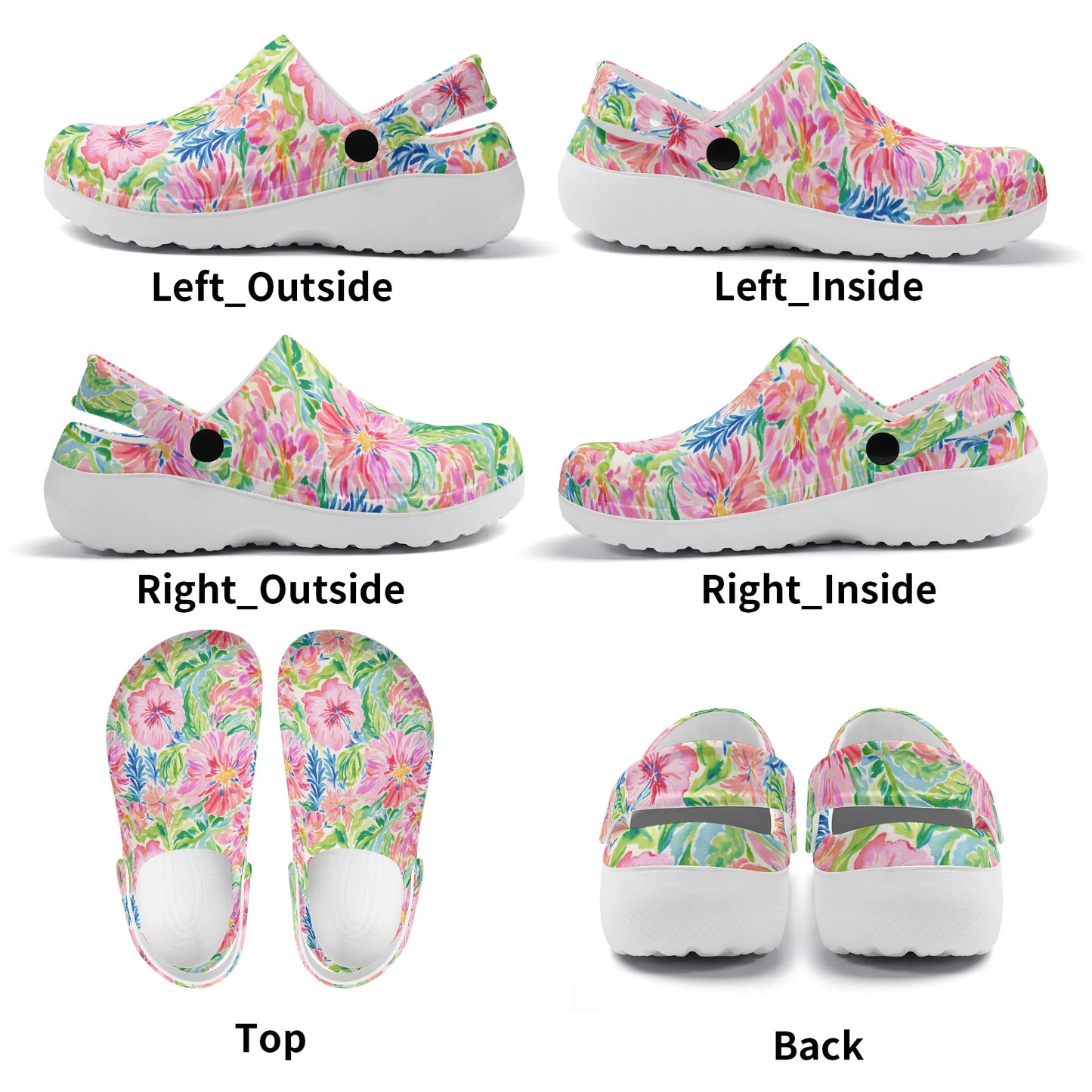 Pastel Oasis: Watercolor Hibiscus Flowers and Palms in Soft Hues Lightweight Slip On Nurse Style Clogs