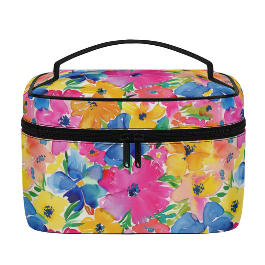 Springtime Kaleidoscope: Multi-color Watercolor Blossoms in Bloom - Cosmetic or Toiletry Bag Faux Leather (PU)