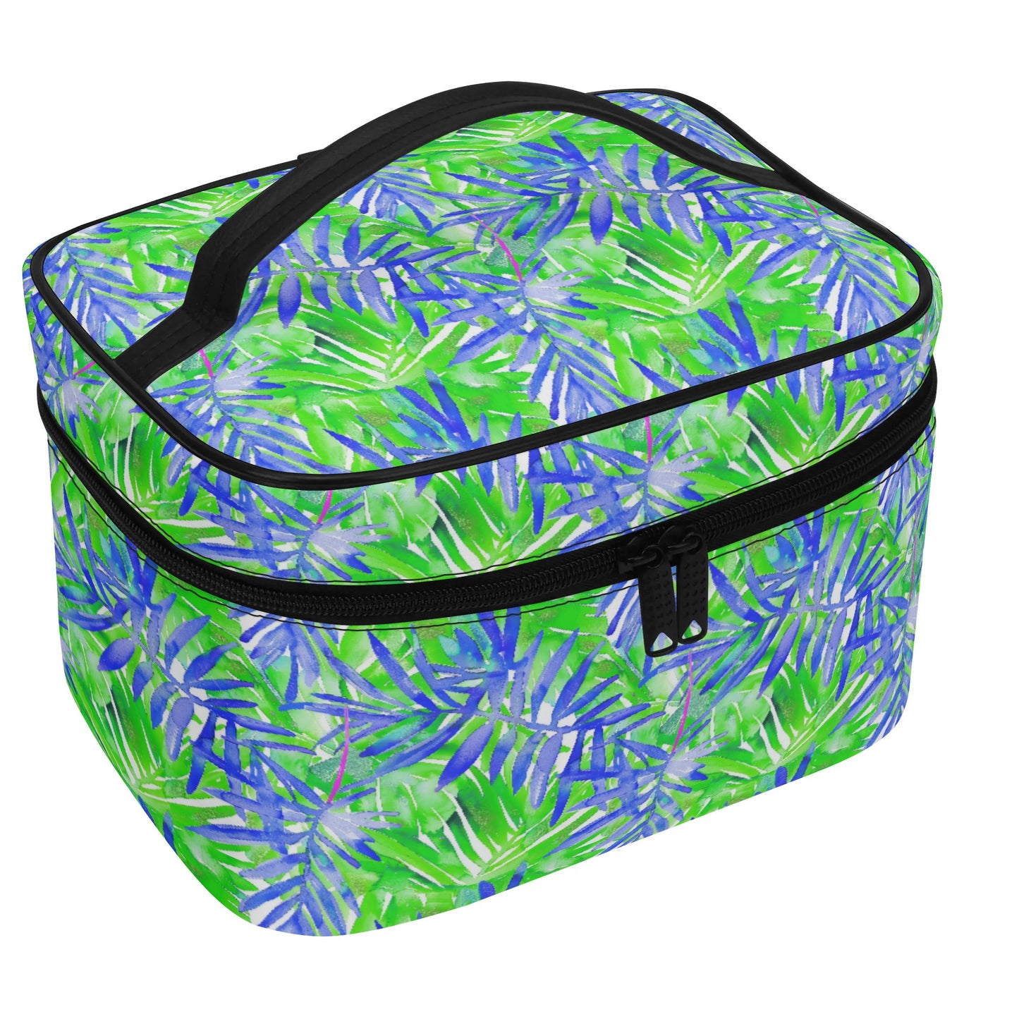 Tropical Harmony Blue and Green Palm Tree Leaves - Cosmetic or Toiletry Bag Faux Leather (PU)