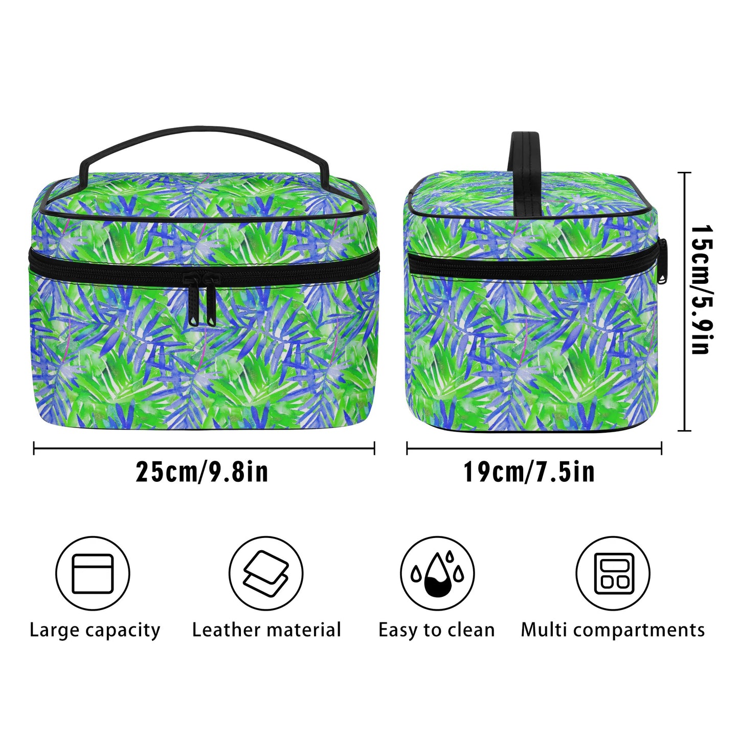 Tropical Harmony Blue and Green Palm Tree Leaves - Cosmetic or Toiletry Bag Faux Leather (PU)