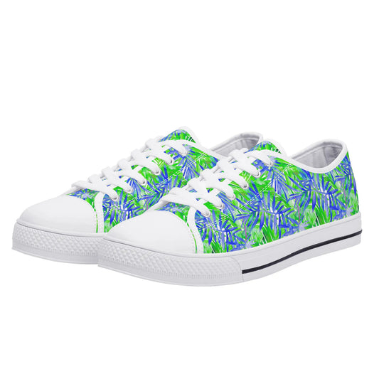 Tropical Harmony Blue and Green Palm Tree Leaves Womens Low Top Canvas Sneakers US5.5 - US12