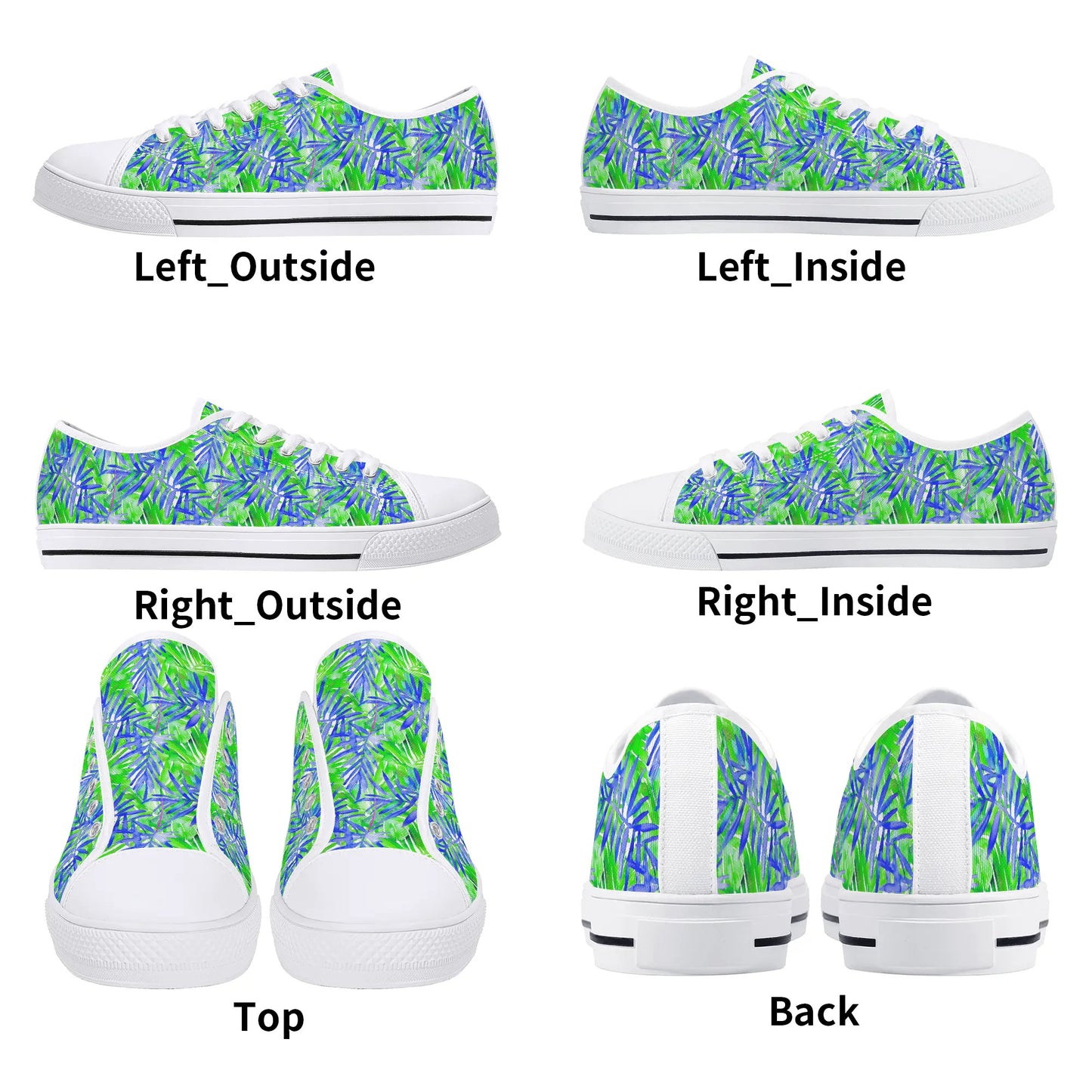 Tropical Harmony Blue and Green Palm Tree Leaves Womens Low Top Canvas Sneakers US5.5 - US12