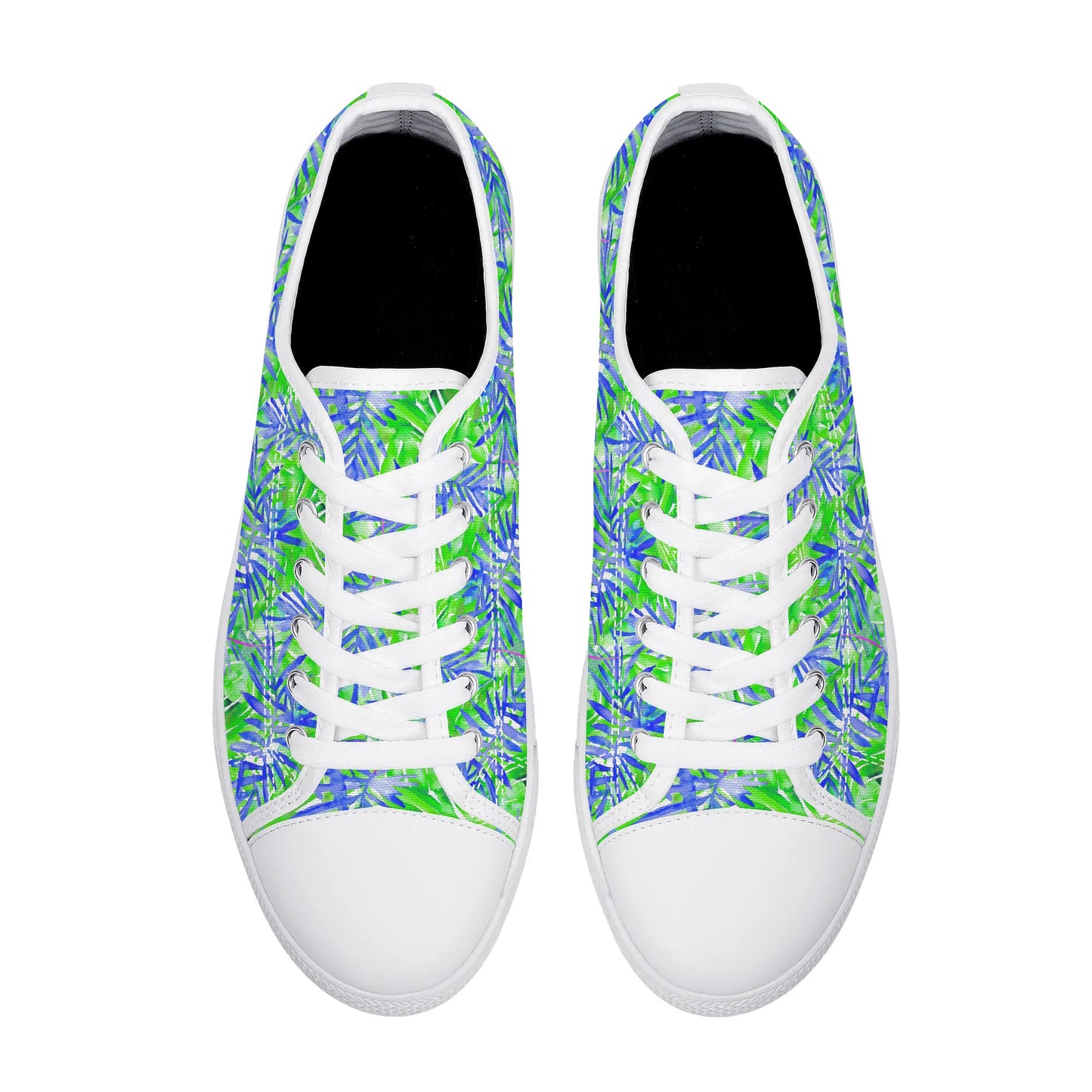 Tropical Harmony Blue and Green Palm Tree Leaves Womens Low Top Canvas Sneakers US5.5 - US12