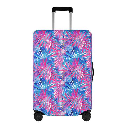 Tropical Harmony Blue and Dark Pink Palm Tree Leaves Luggage Protector and Cover 4 Sizes