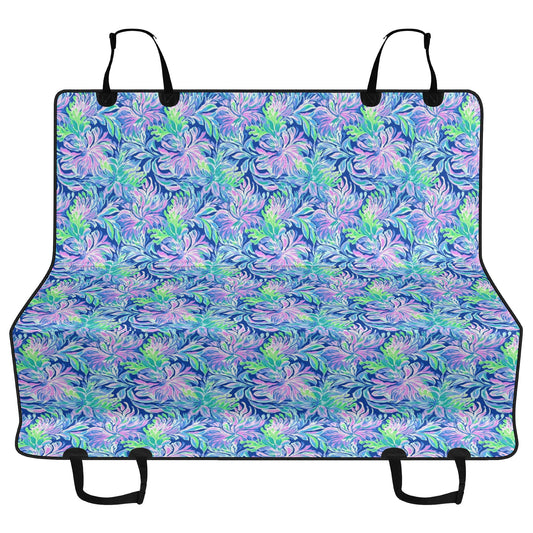 Seaside Serenade: Coastal Pink, Navy, and Green Tropical Blooms Dancing Car Pet Seat Cover 2 Sizes