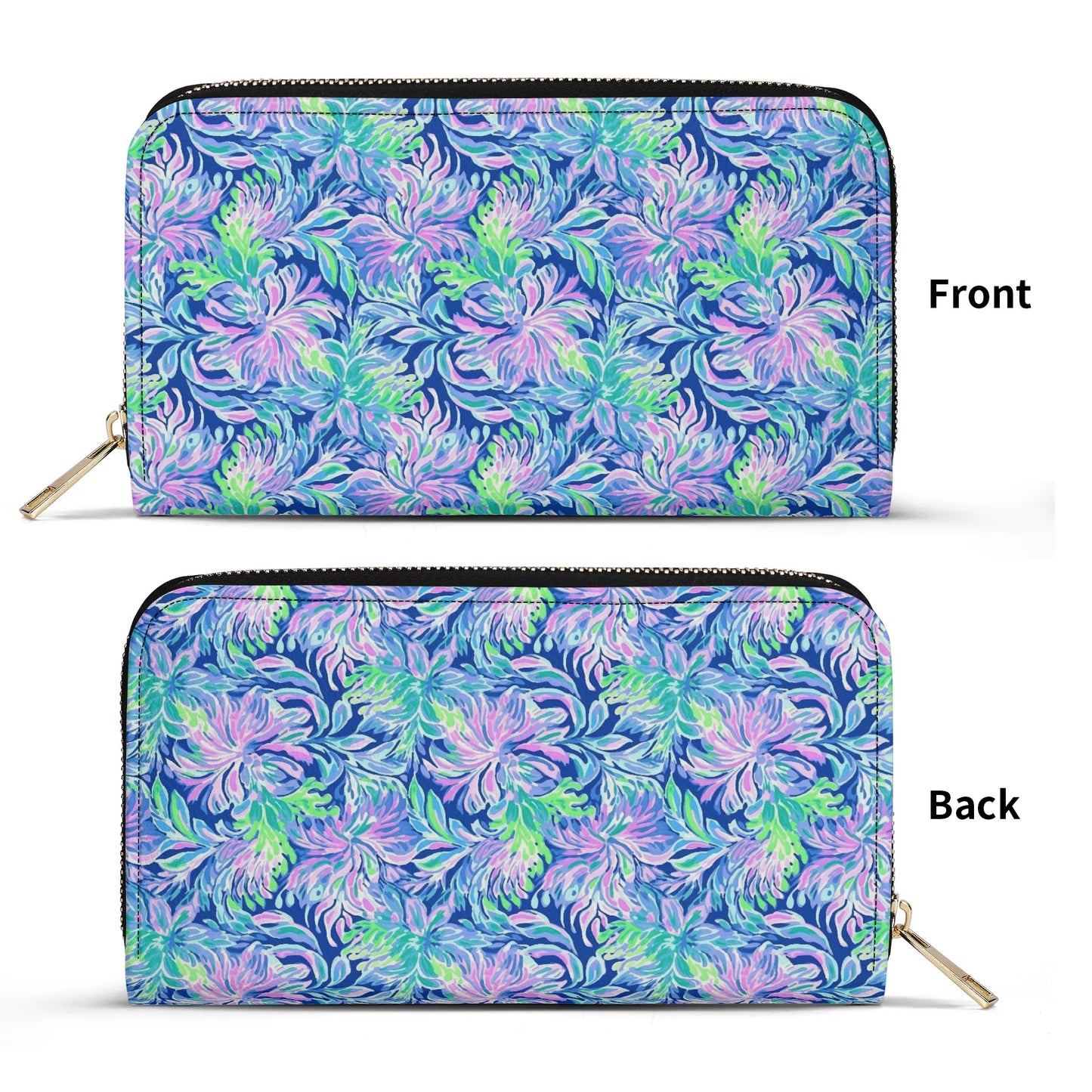 Seaside Serenade: Coastal Pink, Navy, and Green Tropical Blooms Dancing - Leather Wallet (PU)