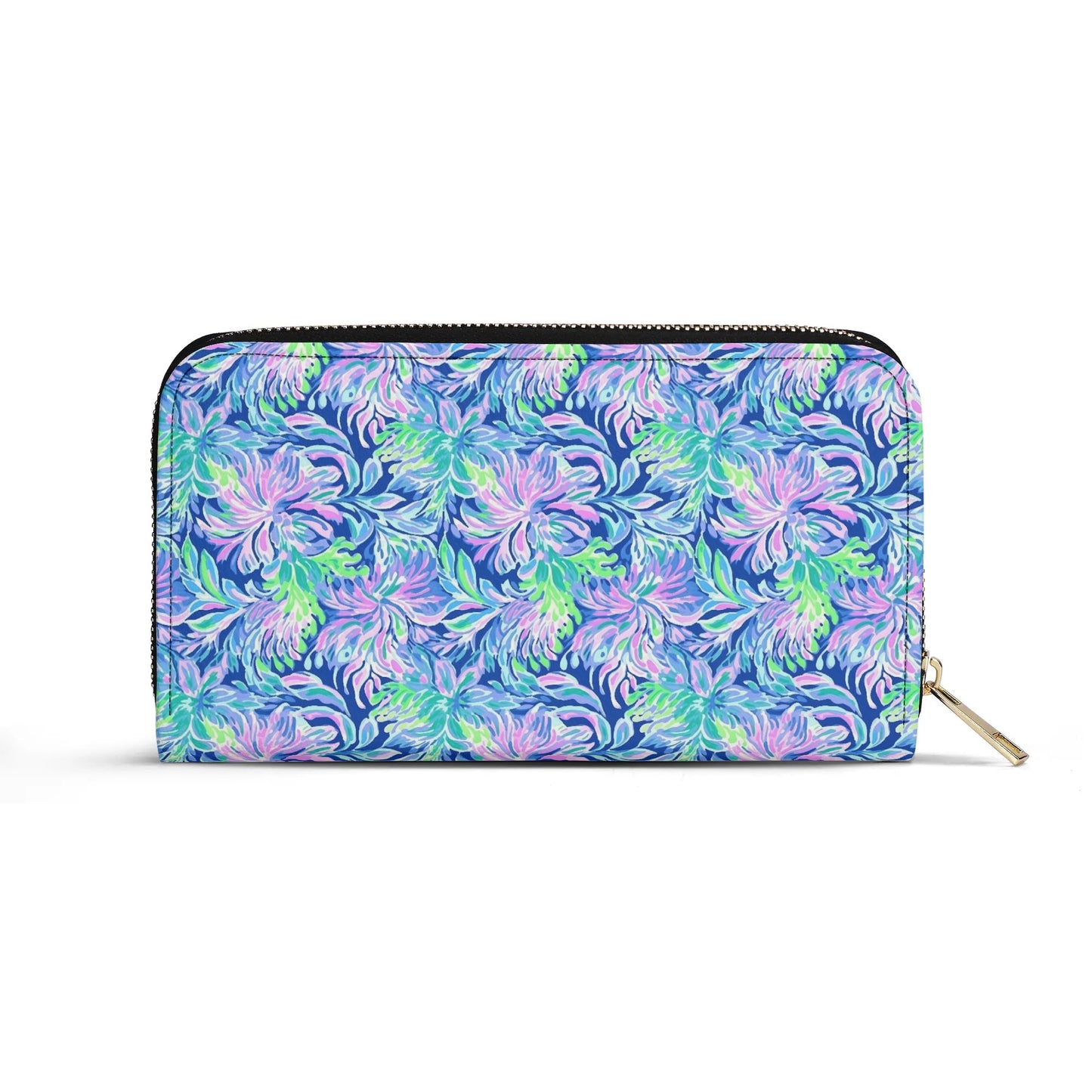 Seaside Serenade: Coastal Pink, Navy, and Green Tropical Blooms Dancing - Leather Wallet (PU)