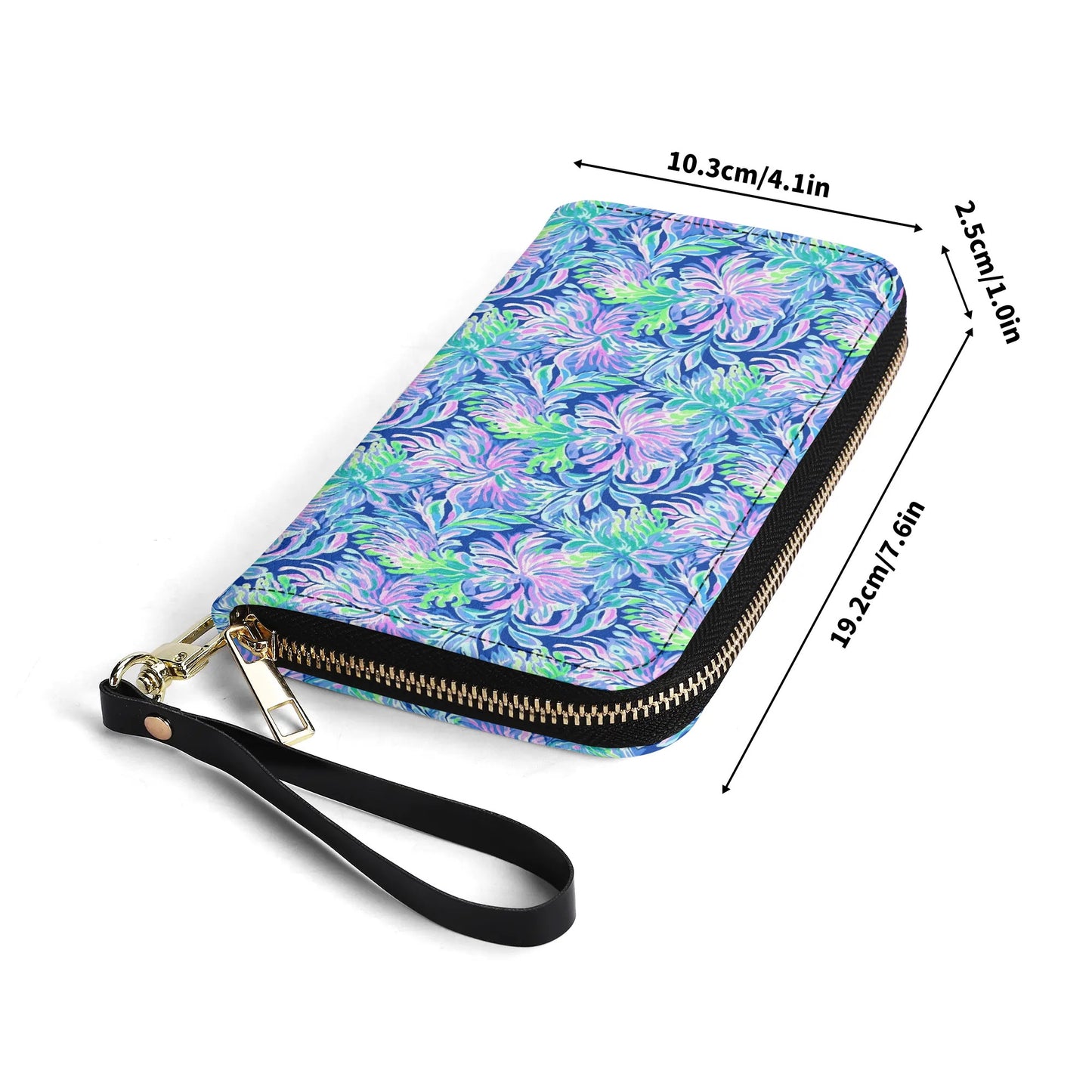 Seaside Serenade: Coastal Pink, Navy, and Green Tropical Blooms Dancing - Leather Wallet (PU)