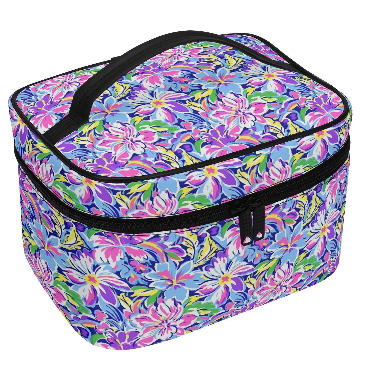 Tropical Burst: Vibrant Summer Flowers in Full Bloom Cosmetic or Toiletry Bag Faux Leather (PU)