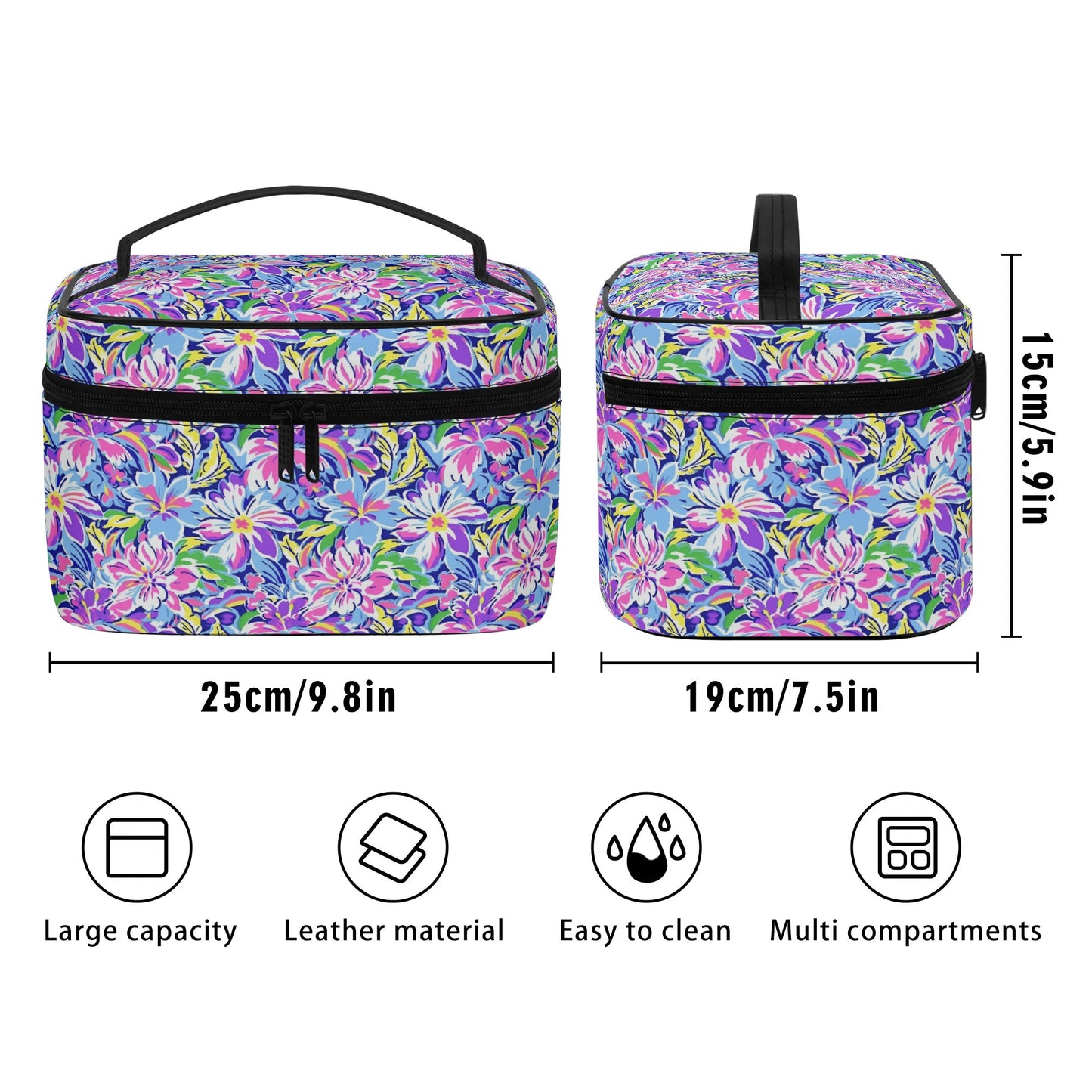 Tropical Burst: Vibrant Summer Flowers in Full Bloom Cosmetic or Toiletry Bag Faux Leather (PU)