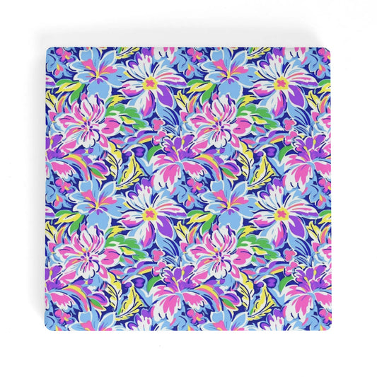 Tropical Burst: Vibrant Summer Flowers in Full Bloom Square Ceramic Coasters - Set of 4