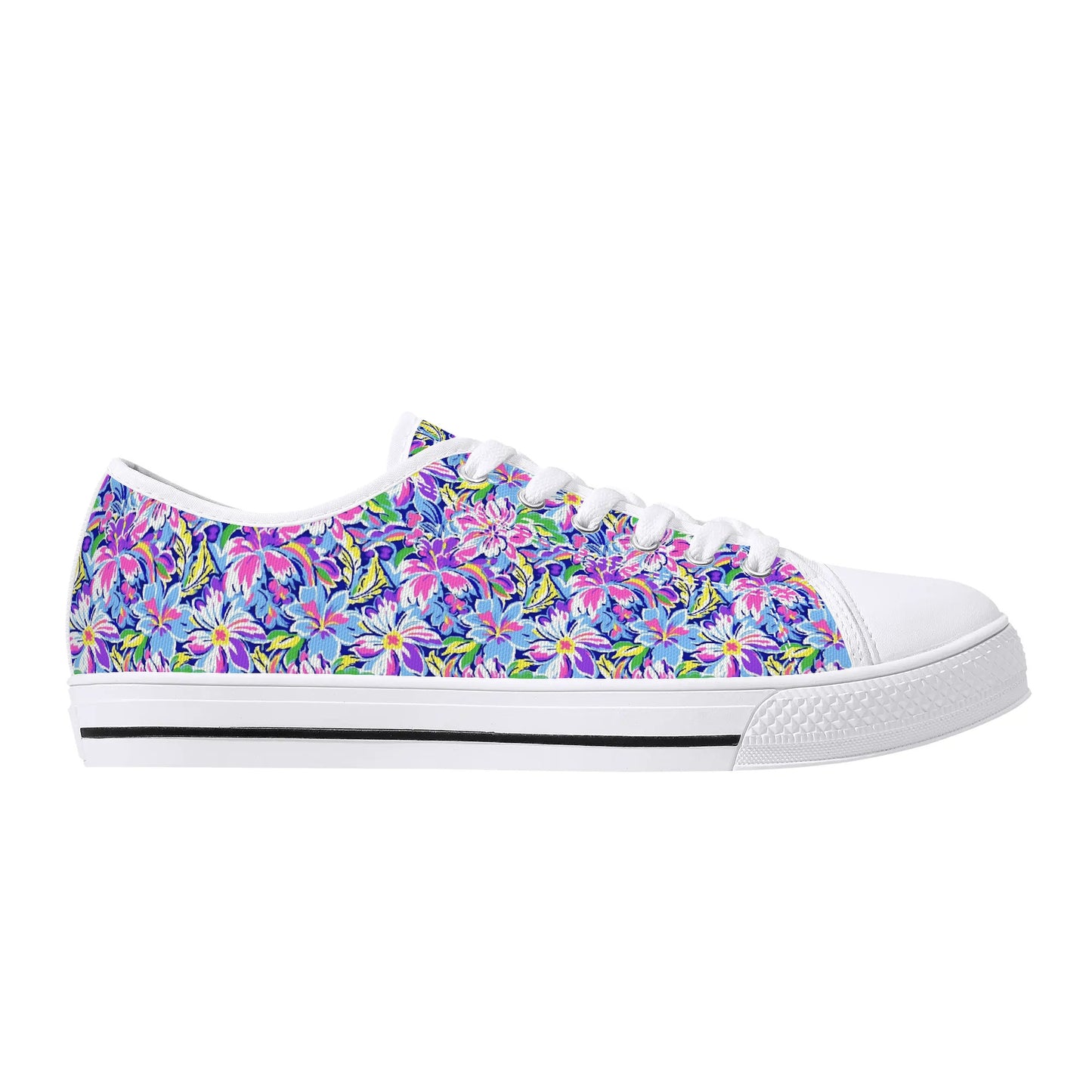 Tropical Burst: Vibrant Summer Flowers in Full BloomWomens Low Top Canvas Sneakers US5.5 - US12