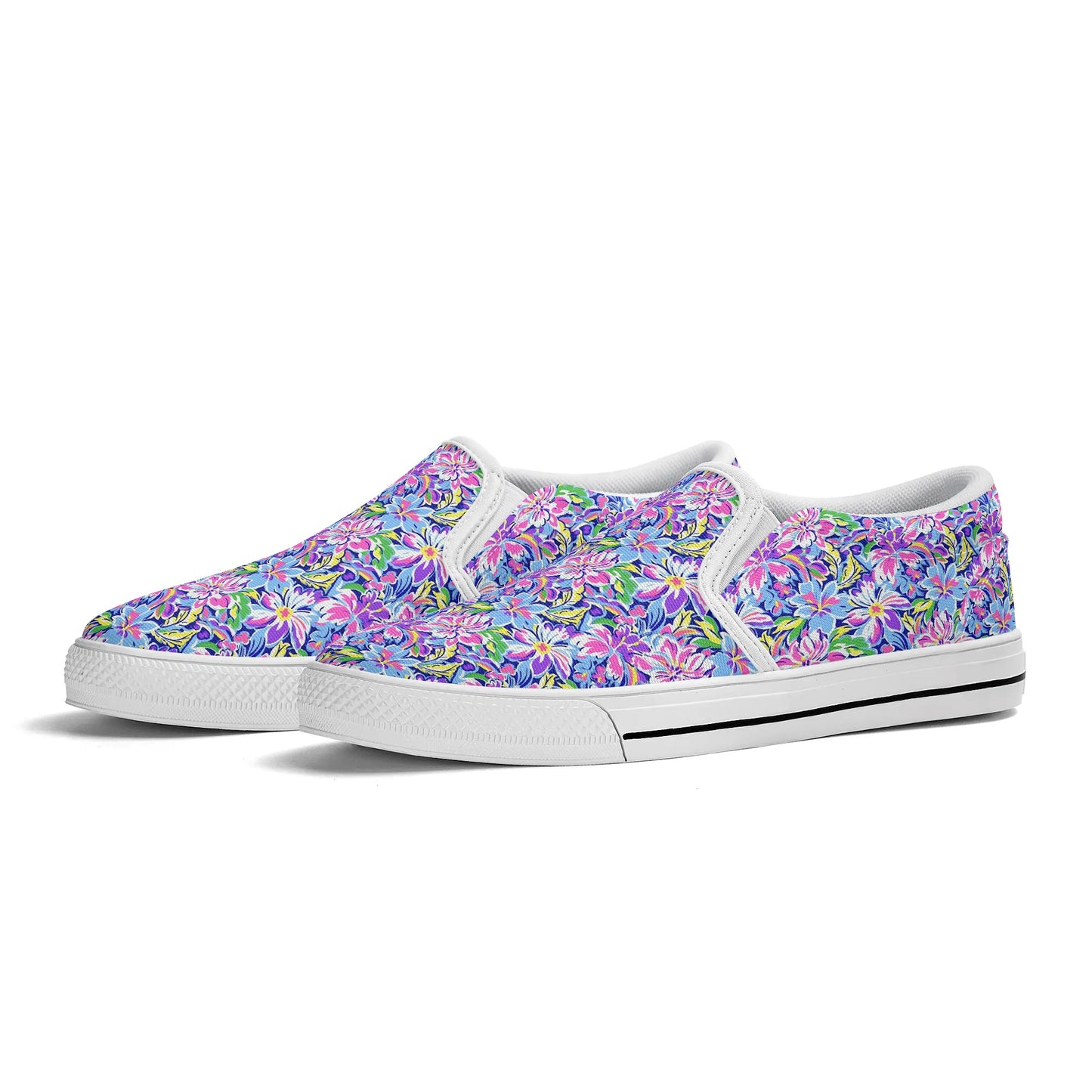 Tropical Burst: Vibrant Summer Flowers in Full Bloom Womens Canvas Slip On Shoes US5-US12